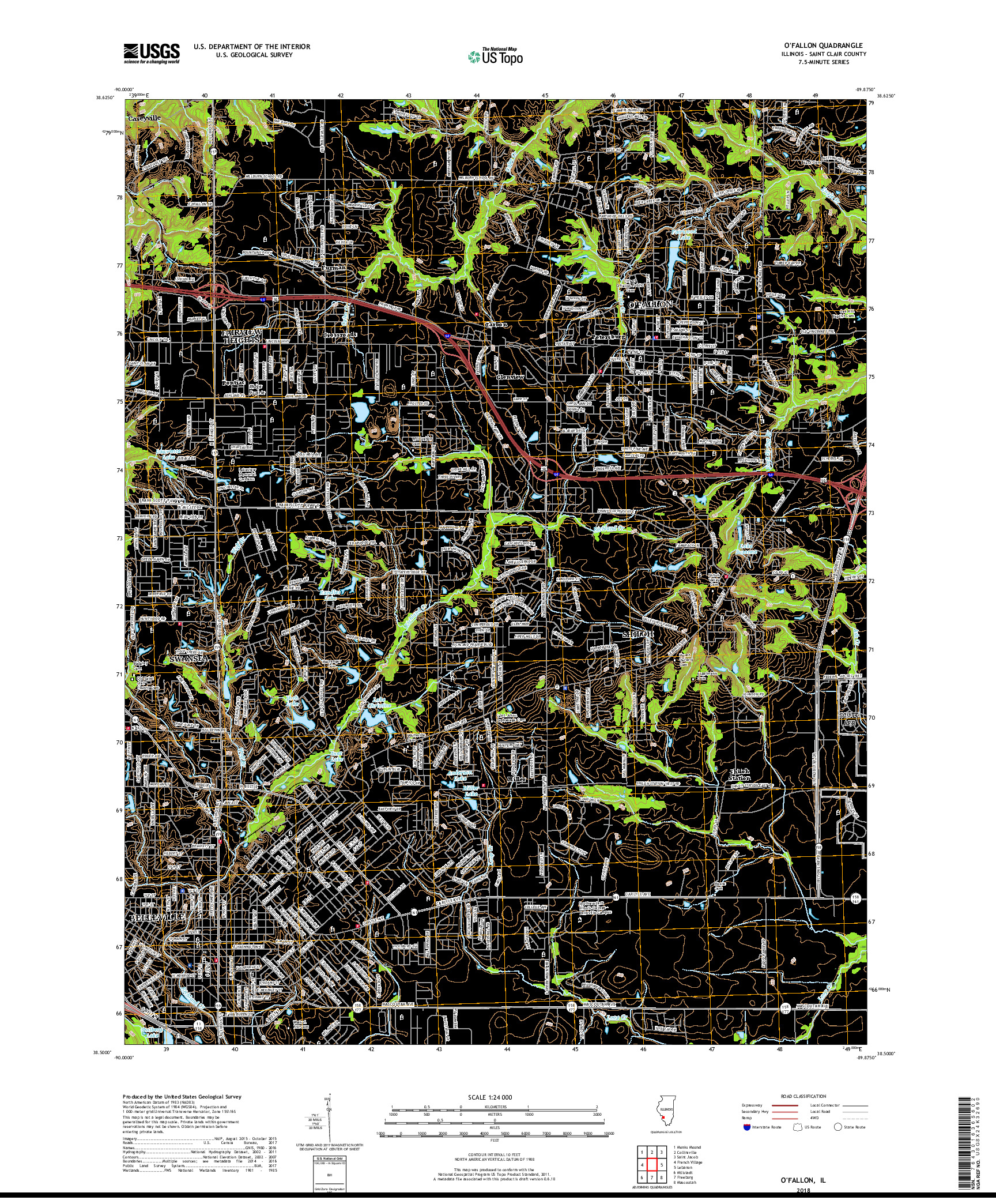 USGS US TOPO 7.5-MINUTE MAP FOR O'FALLON, IL 2018