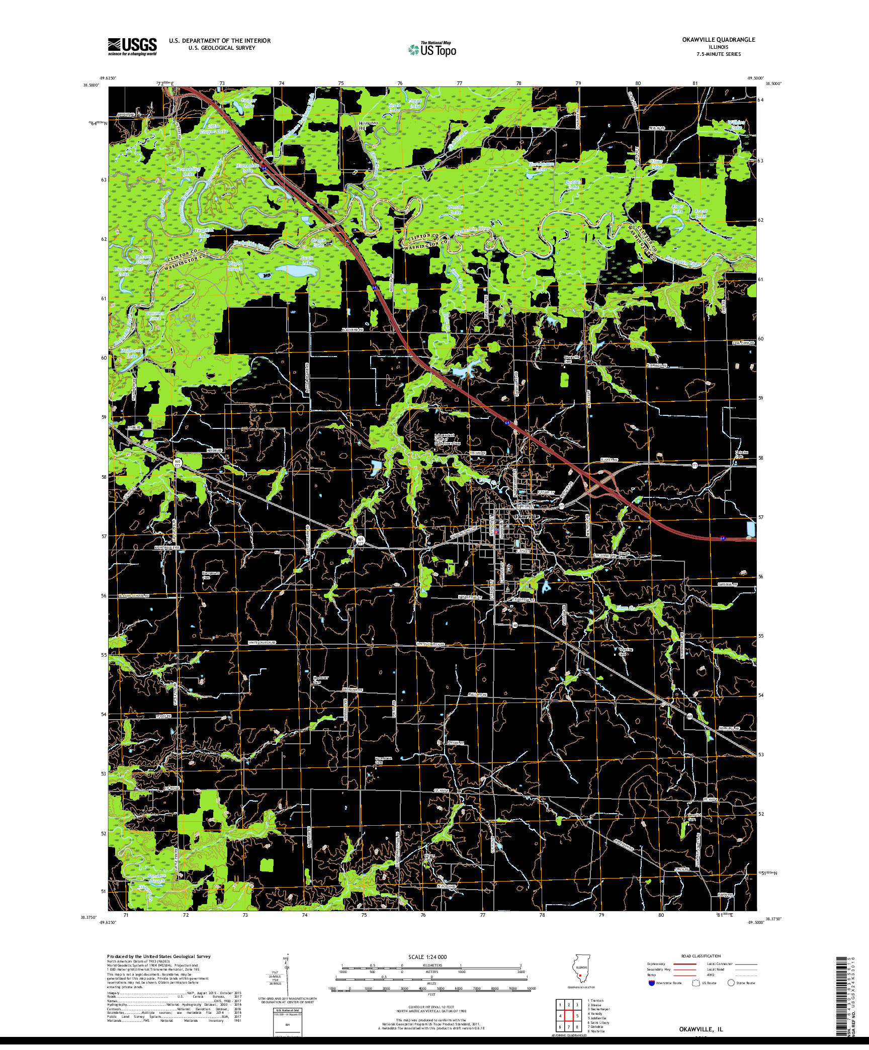 USGS US TOPO 7.5-MINUTE MAP FOR OKAWVILLE, IL 2018