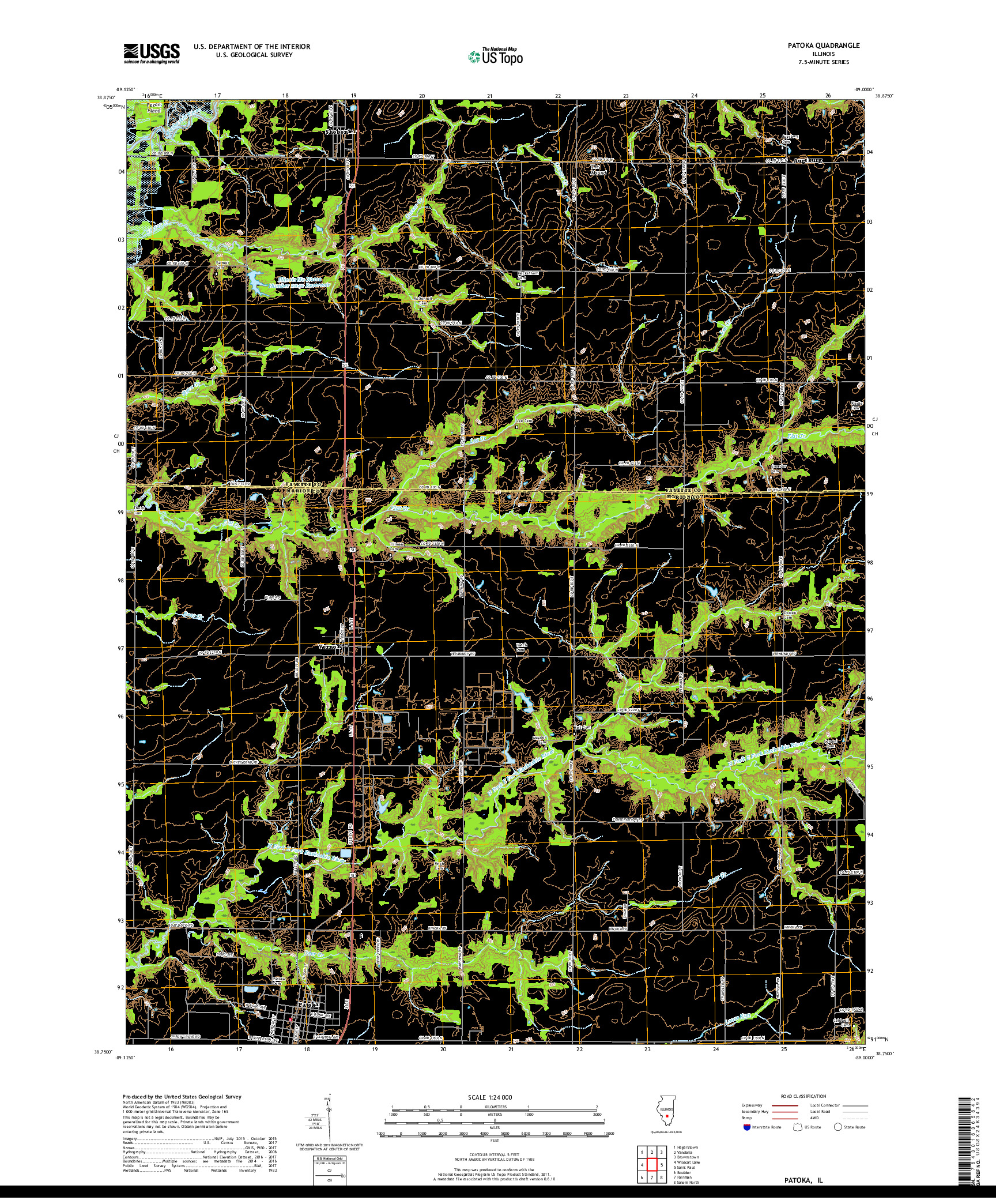 USGS US TOPO 7.5-MINUTE MAP FOR PATOKA, IL 2018