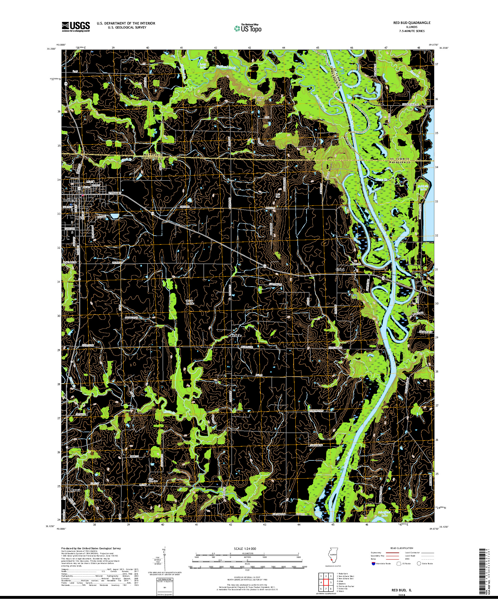 USGS US TOPO 7.5-MINUTE MAP FOR RED BUD, IL 2018