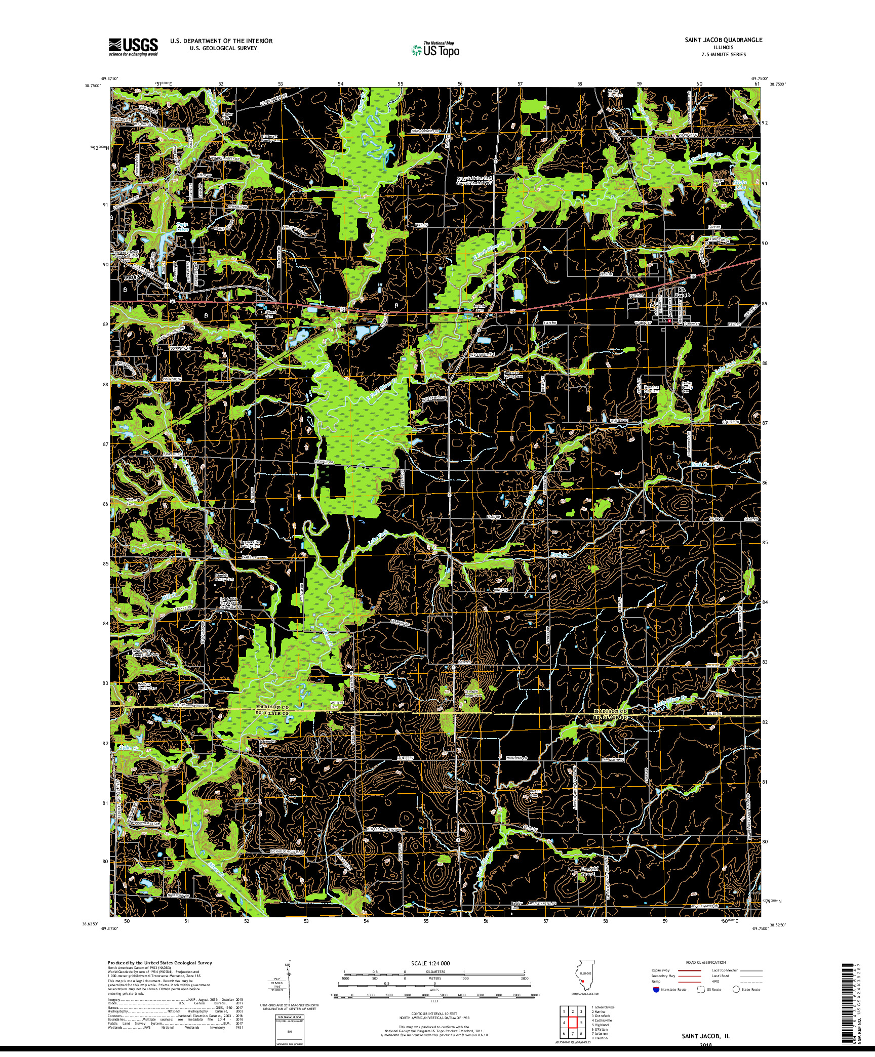 USGS US TOPO 7.5-MINUTE MAP FOR SAINT JACOB, IL 2018