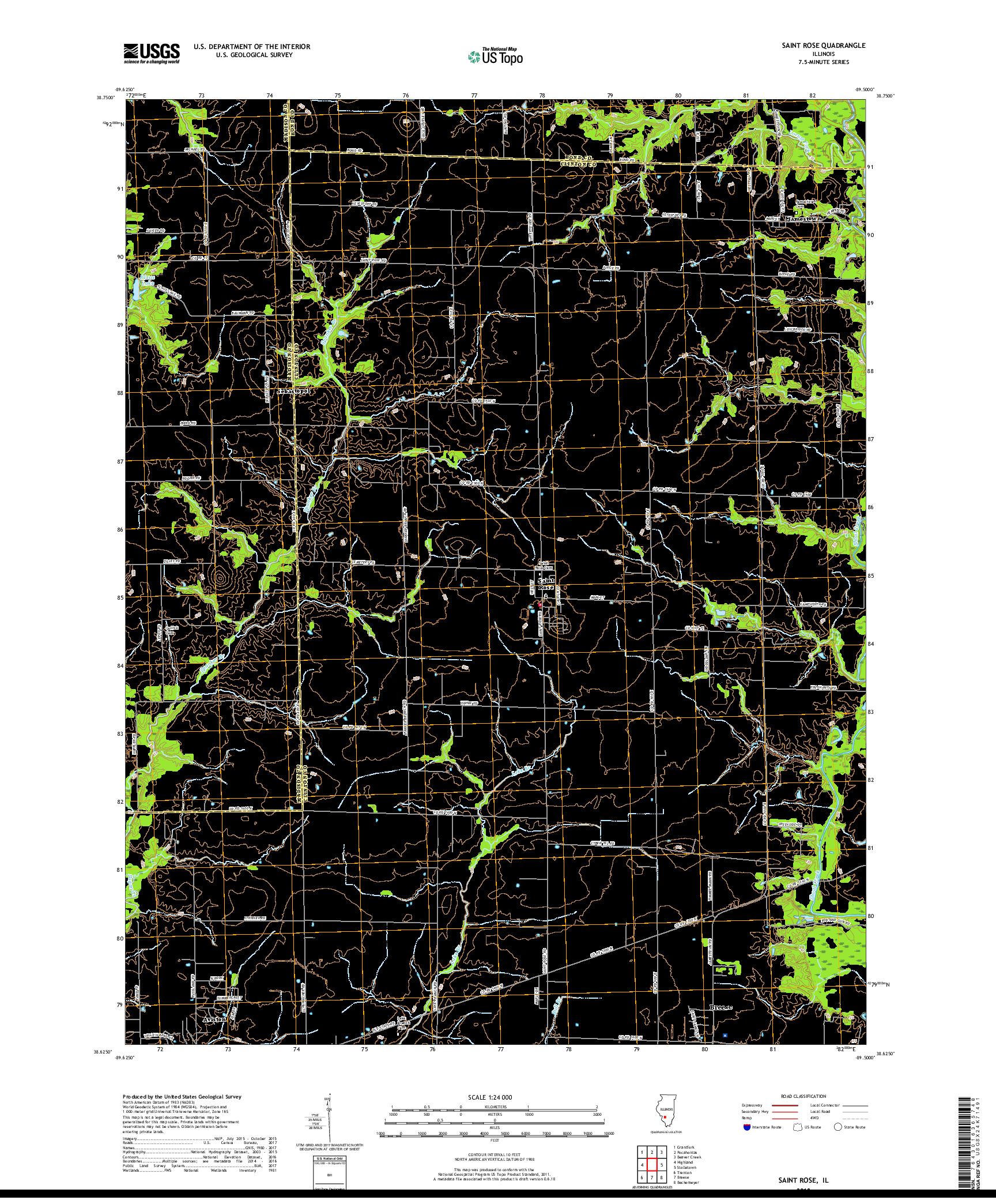 USGS US TOPO 7.5-MINUTE MAP FOR SAINT ROSE, IL 2018