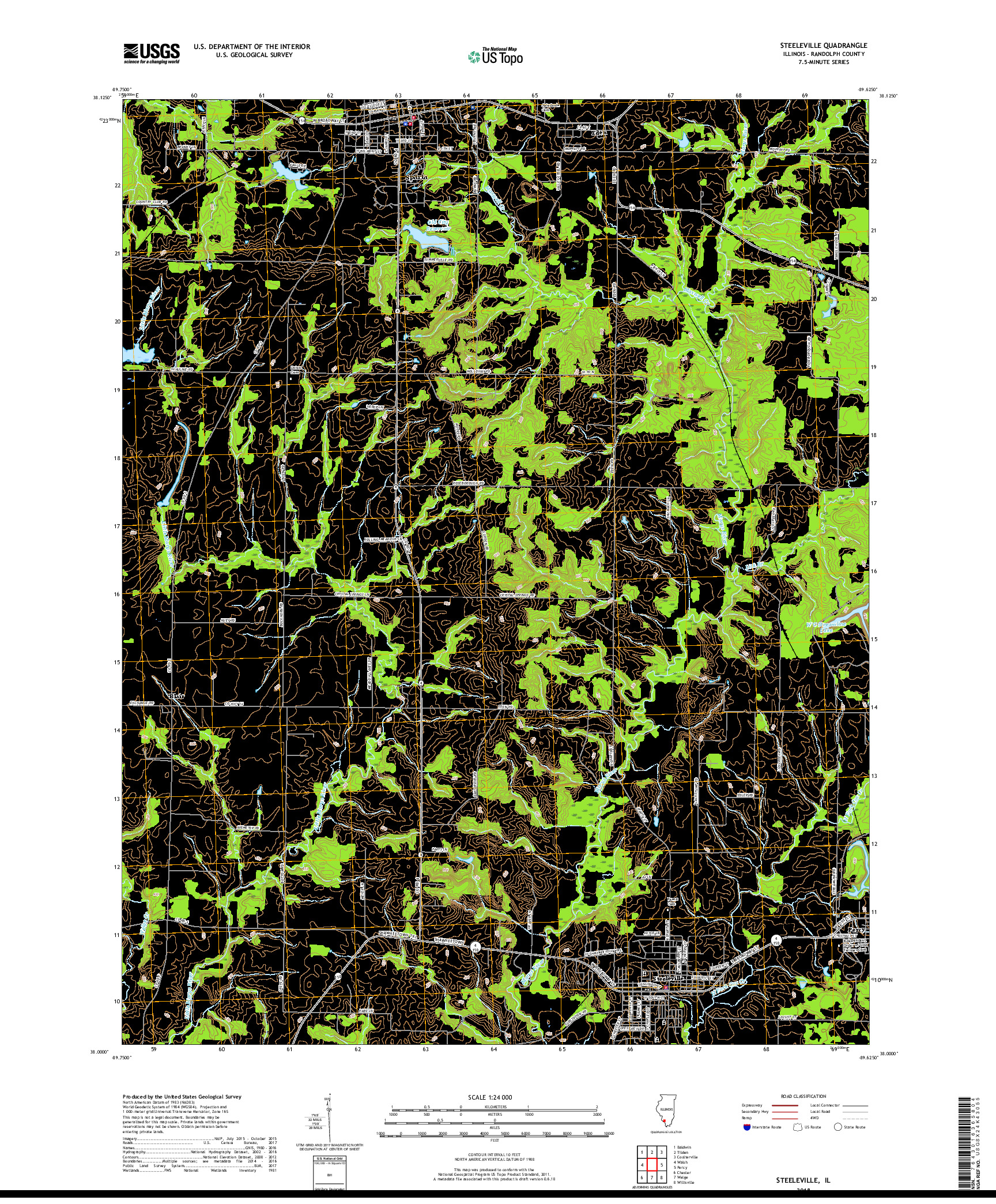 USGS US TOPO 7.5-MINUTE MAP FOR STEELEVILLE, IL 2018