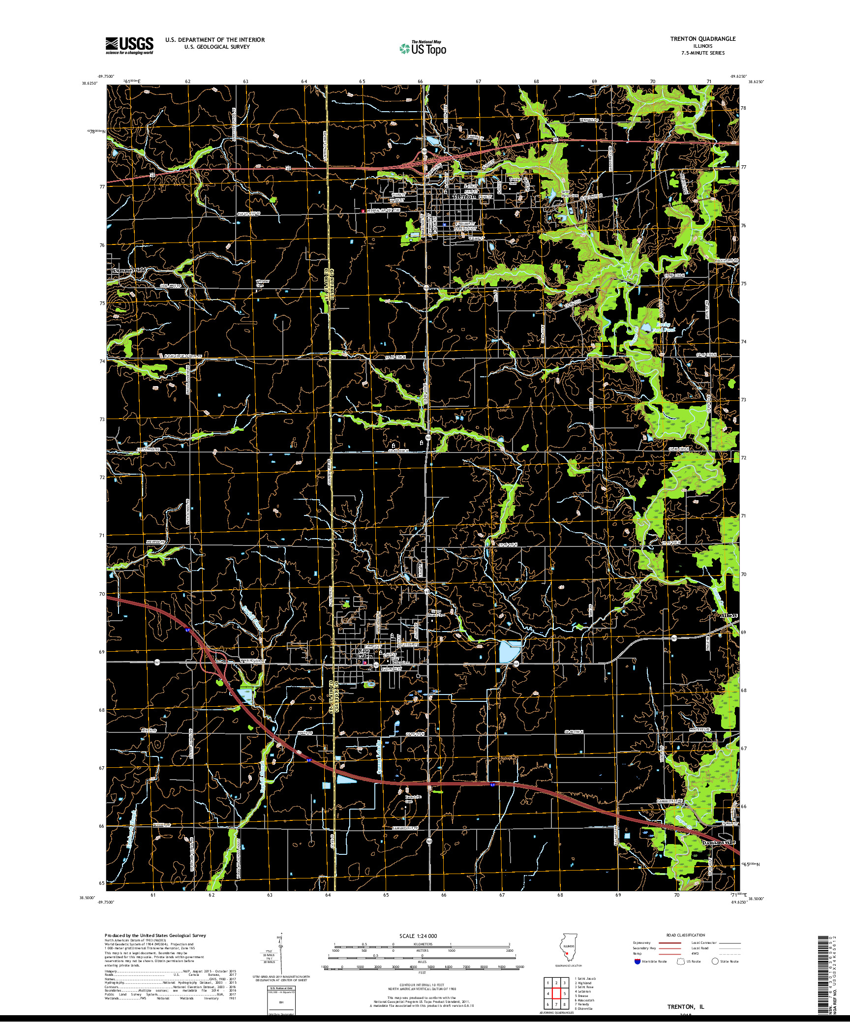 USGS US TOPO 7.5-MINUTE MAP FOR TRENTON, IL 2018