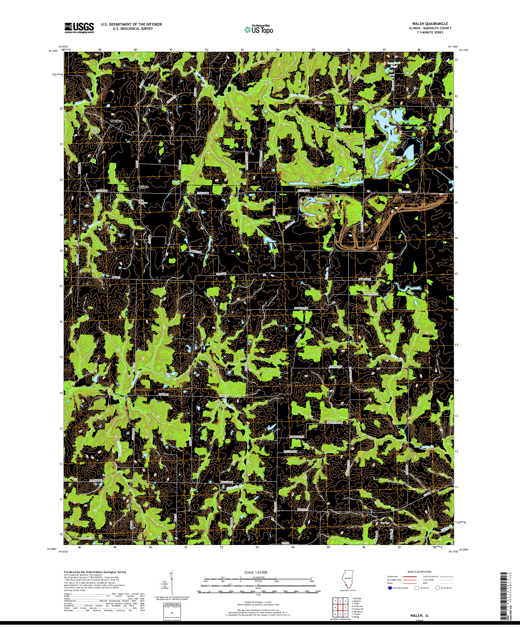 USGS US TOPO 7.5-MINUTE MAP FOR WALSH, IL 2018