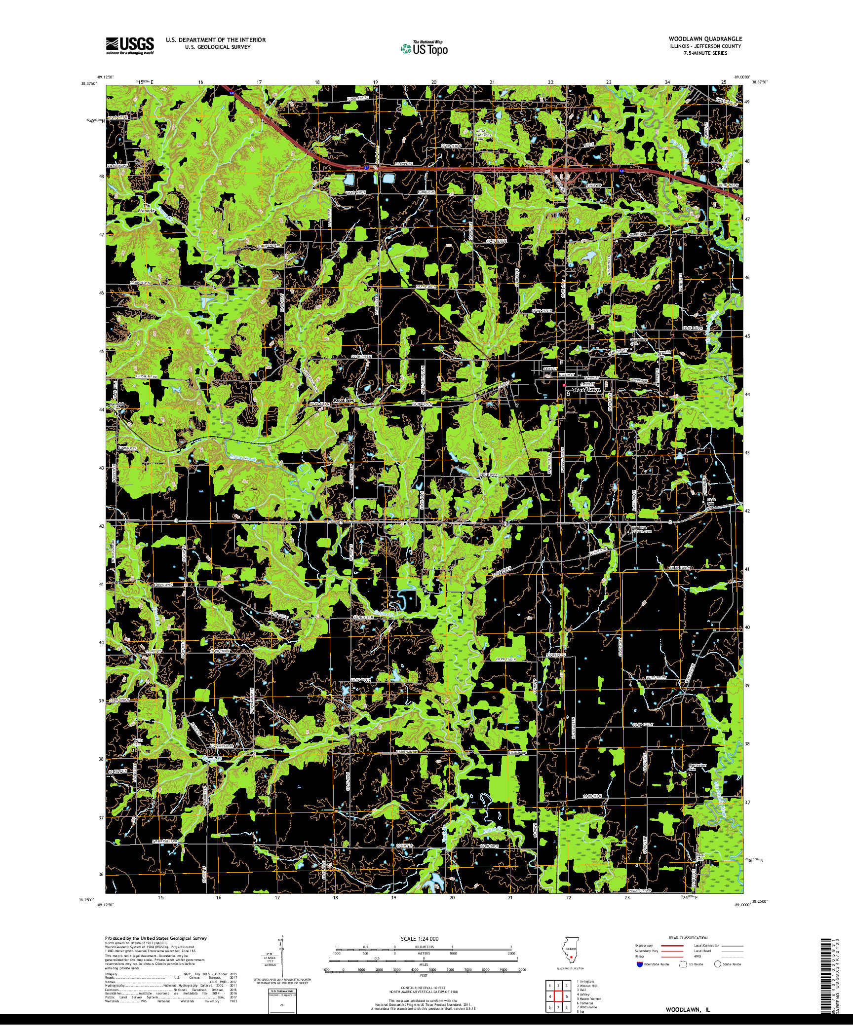 USGS US TOPO 7.5-MINUTE MAP FOR WOODLAWN, IL 2018