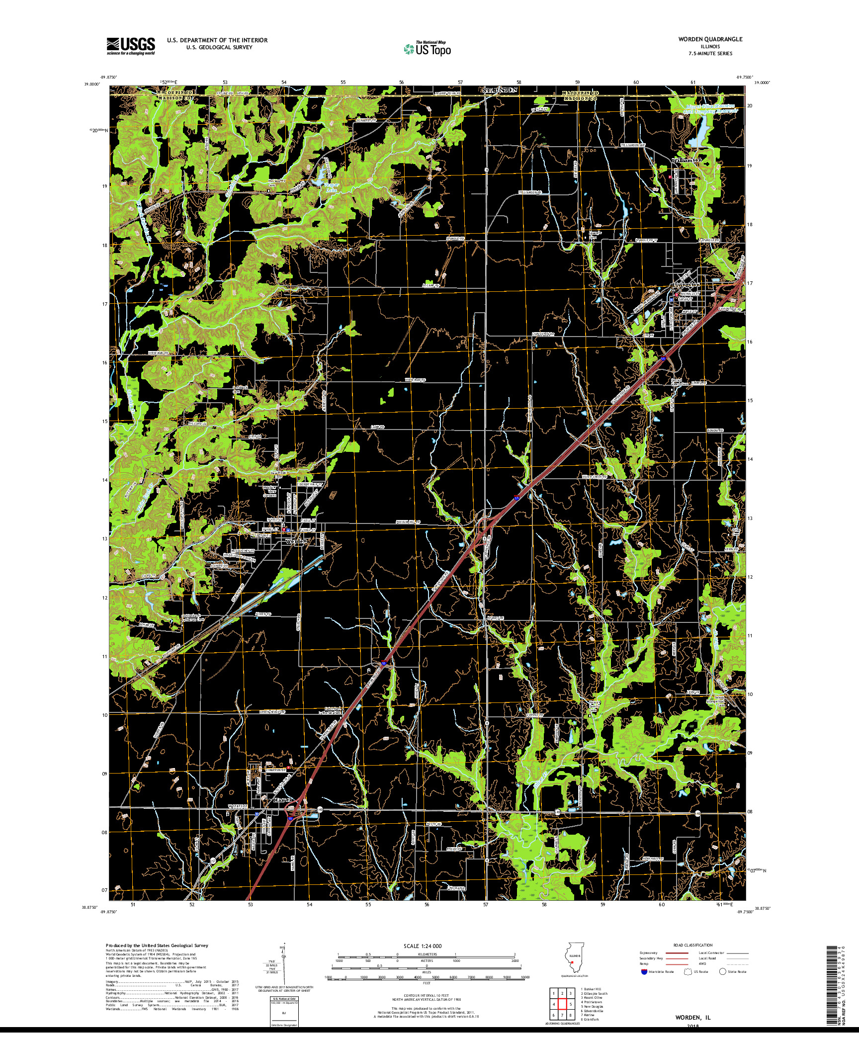 USGS US TOPO 7.5-MINUTE MAP FOR WORDEN, IL 2018