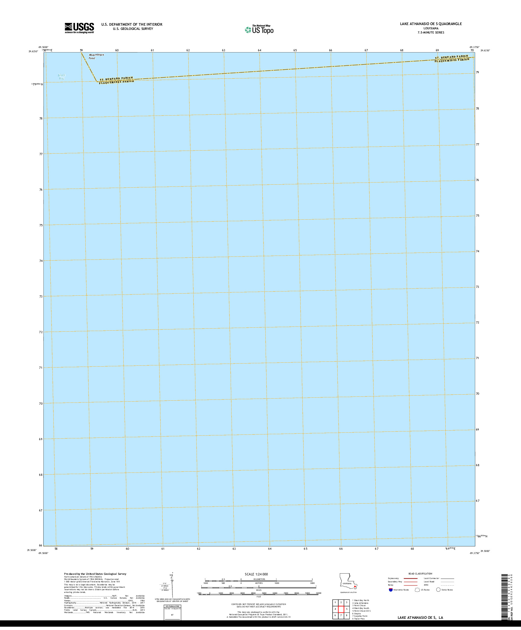 USGS US TOPO 7.5-MINUTE MAP FOR LAKE ATHANASIO OE S, LA 2018