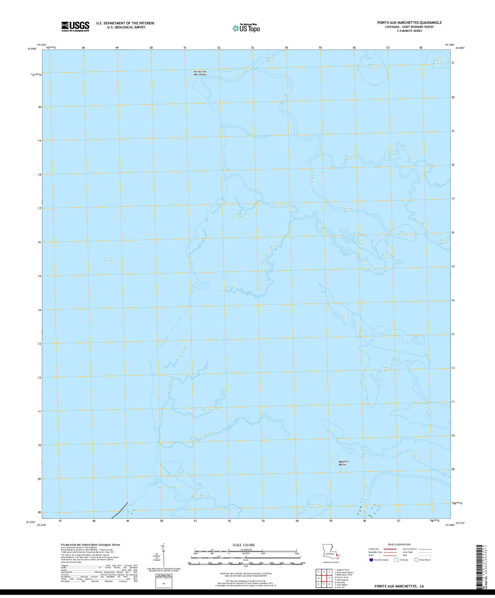 USGS US TOPO 7.5-MINUTE MAP FOR POINTE AUX MARCHETTES, LA 2018