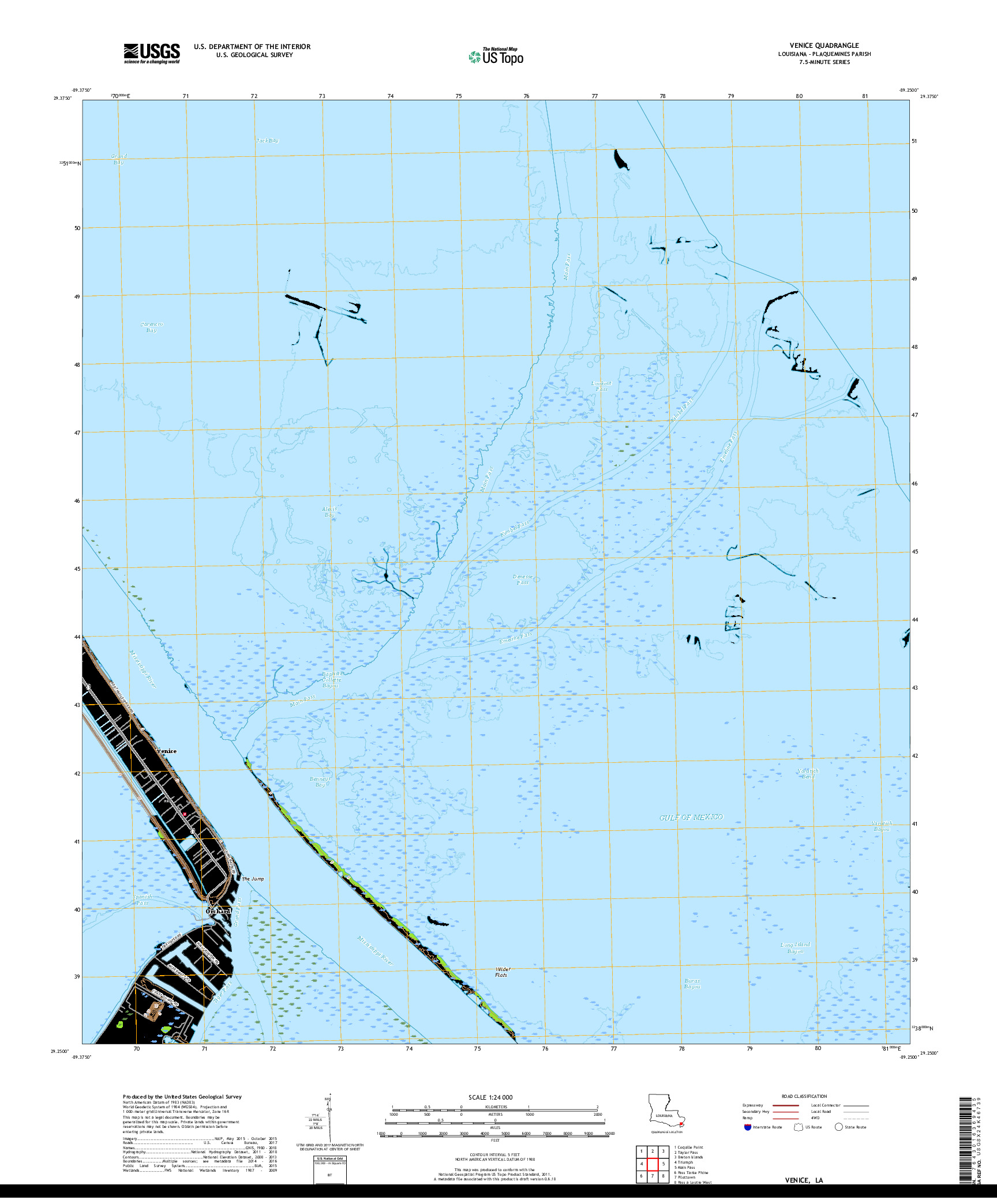 USGS US TOPO 7.5-MINUTE MAP FOR VENICE, LA 2018