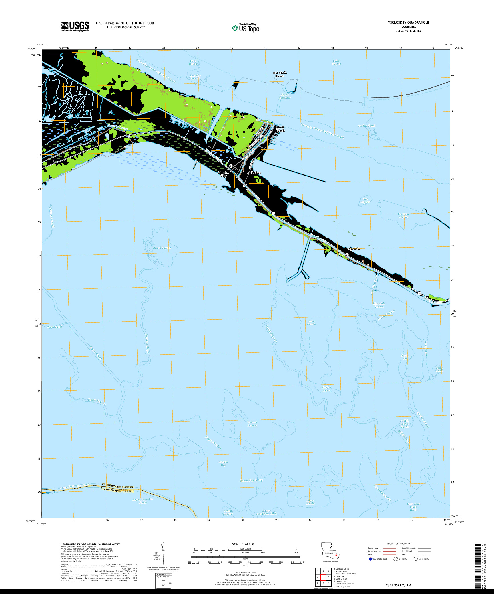 USGS US TOPO 7.5-MINUTE MAP FOR YSCLOSKEY, LA 2018