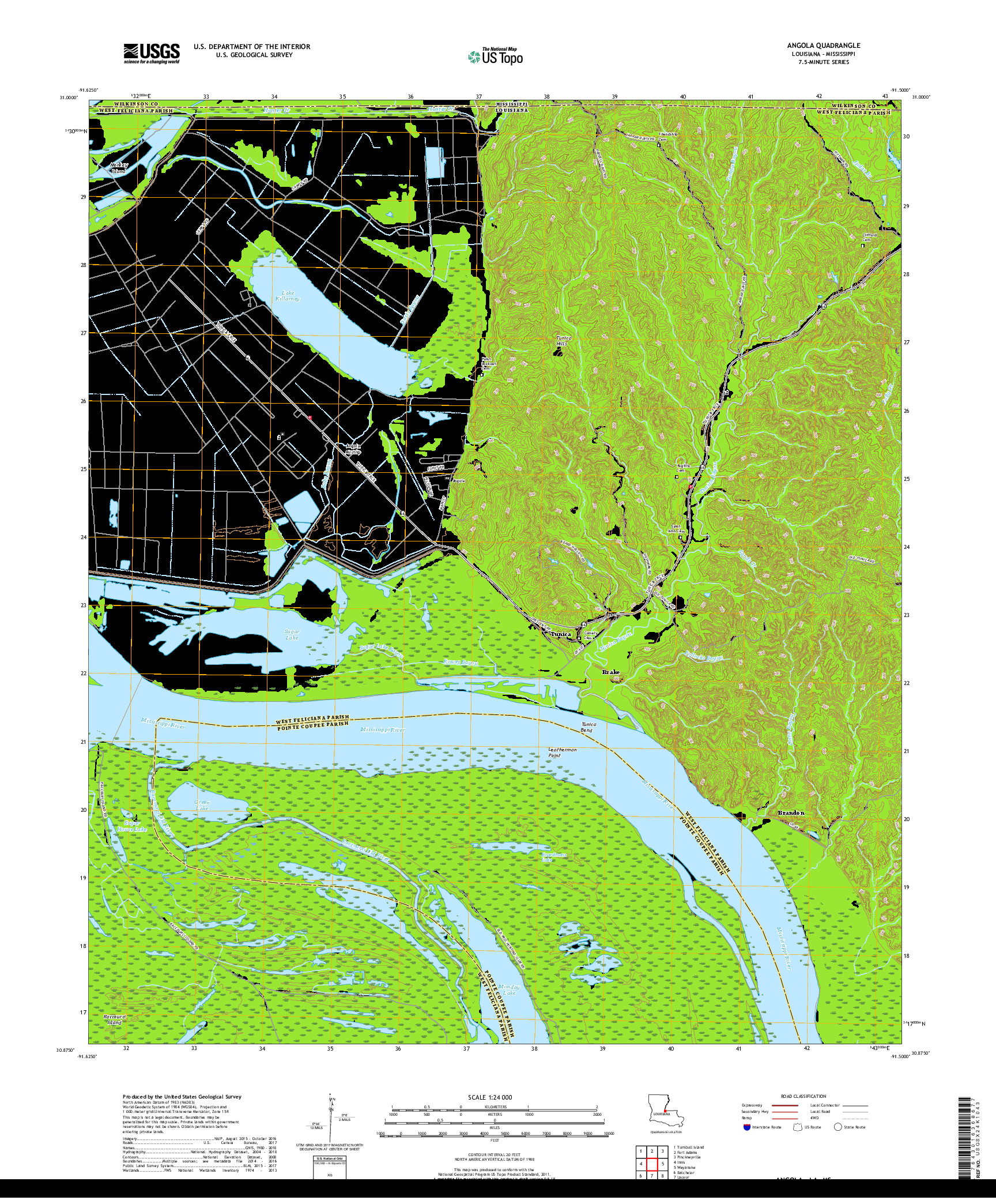 USGS US TOPO 7.5-MINUTE MAP FOR ANGOLA, LA,MS 2018