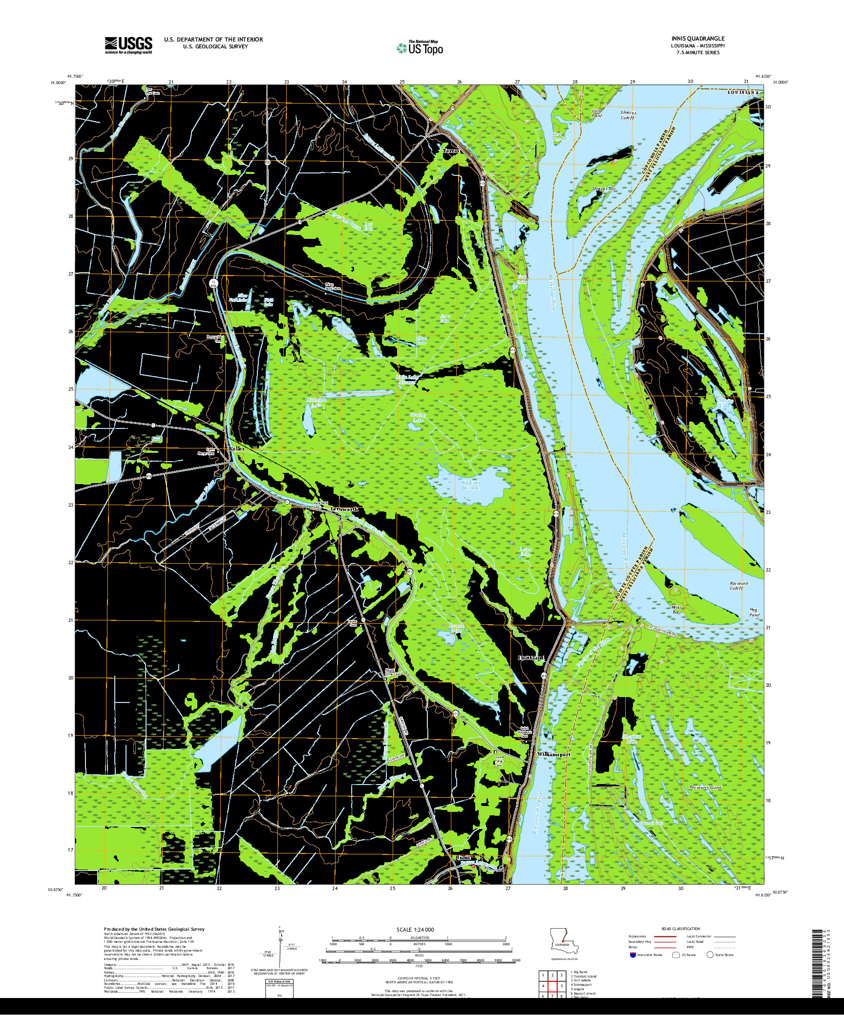 USGS US TOPO 7.5-MINUTE MAP FOR INNIS, LA,MS 2018