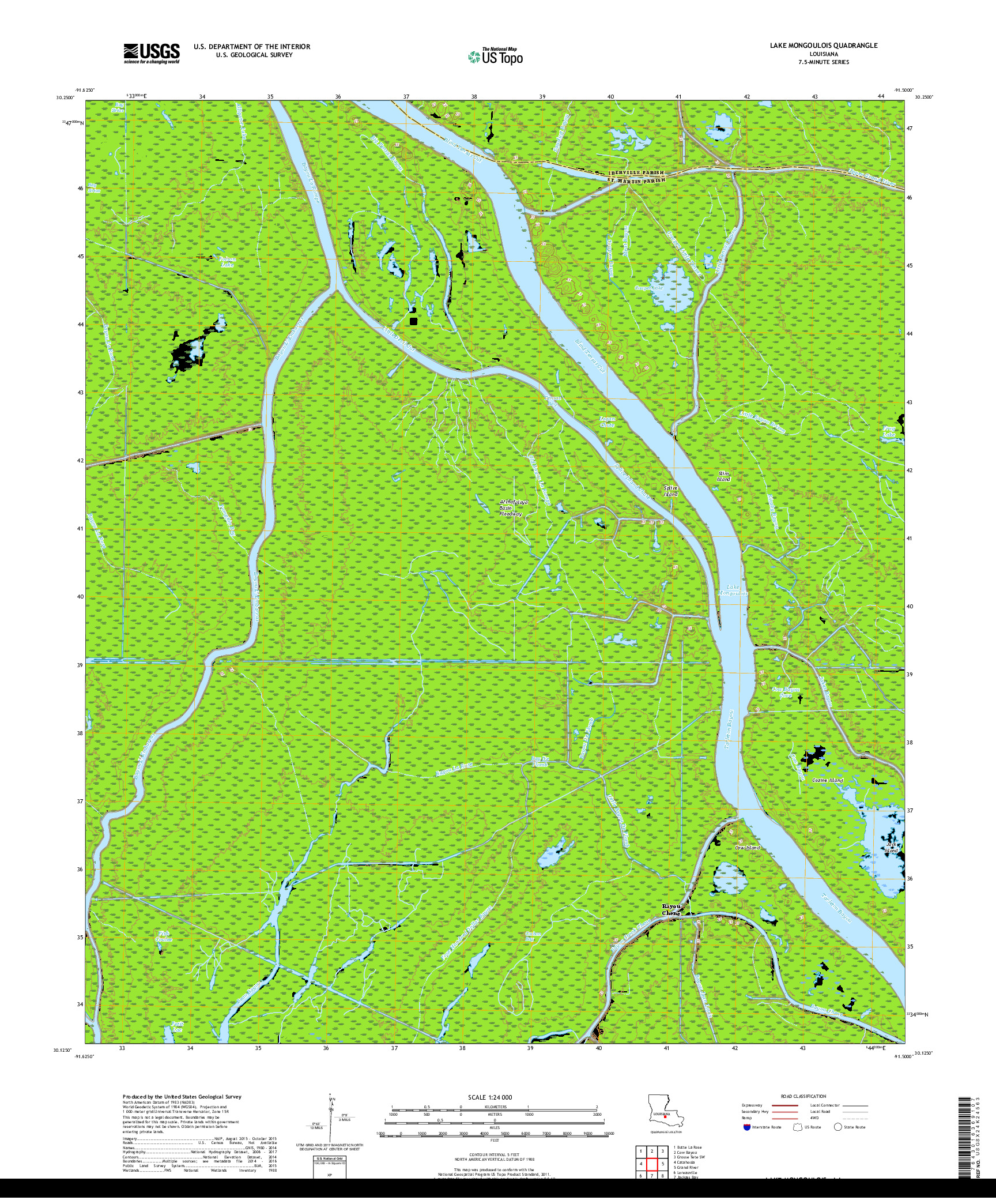 USGS US TOPO 7.5-MINUTE MAP FOR LAKE MONGOULOIS, LA 2018