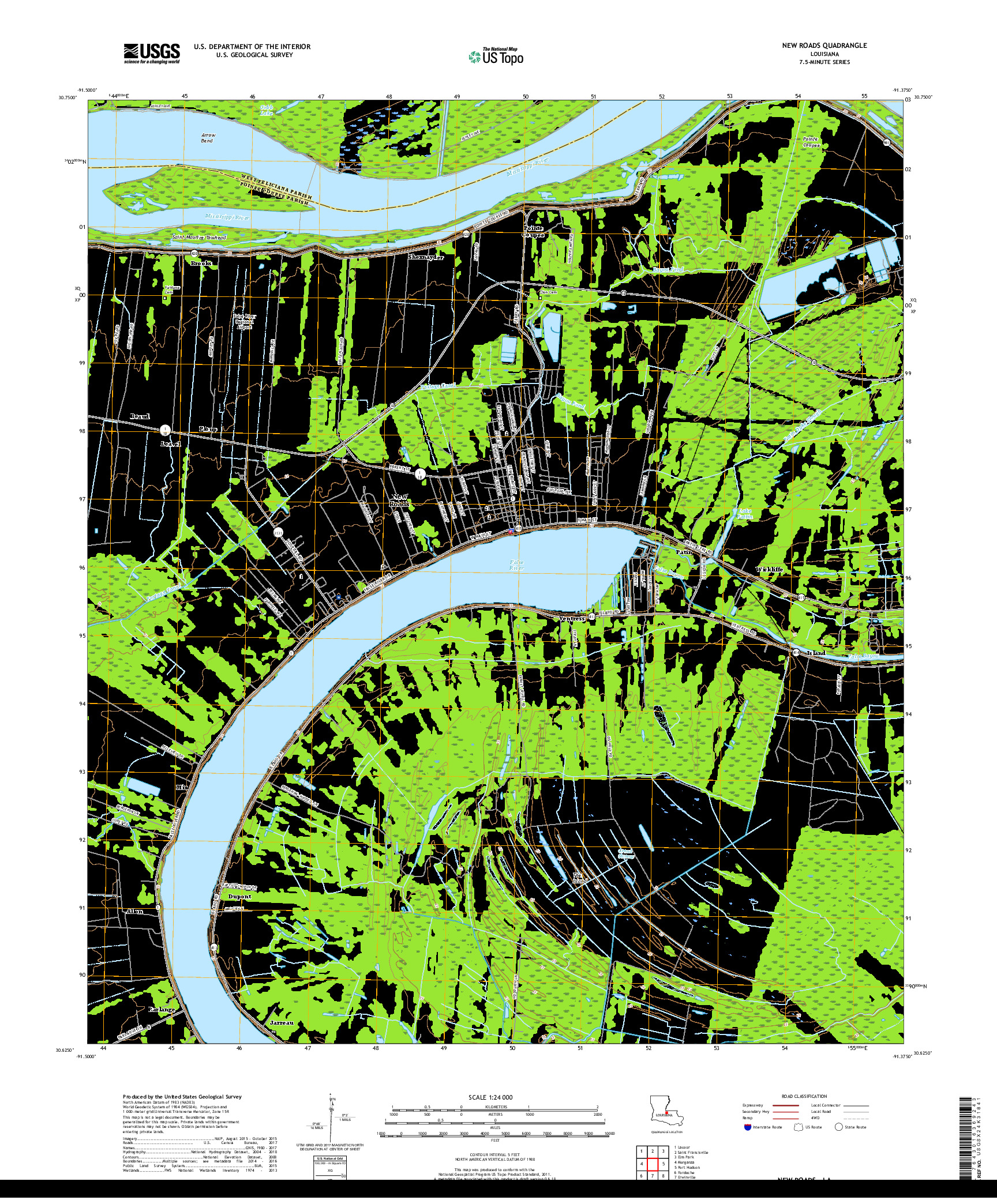 USGS US TOPO 7.5-MINUTE MAP FOR NEW ROADS, LA 2018