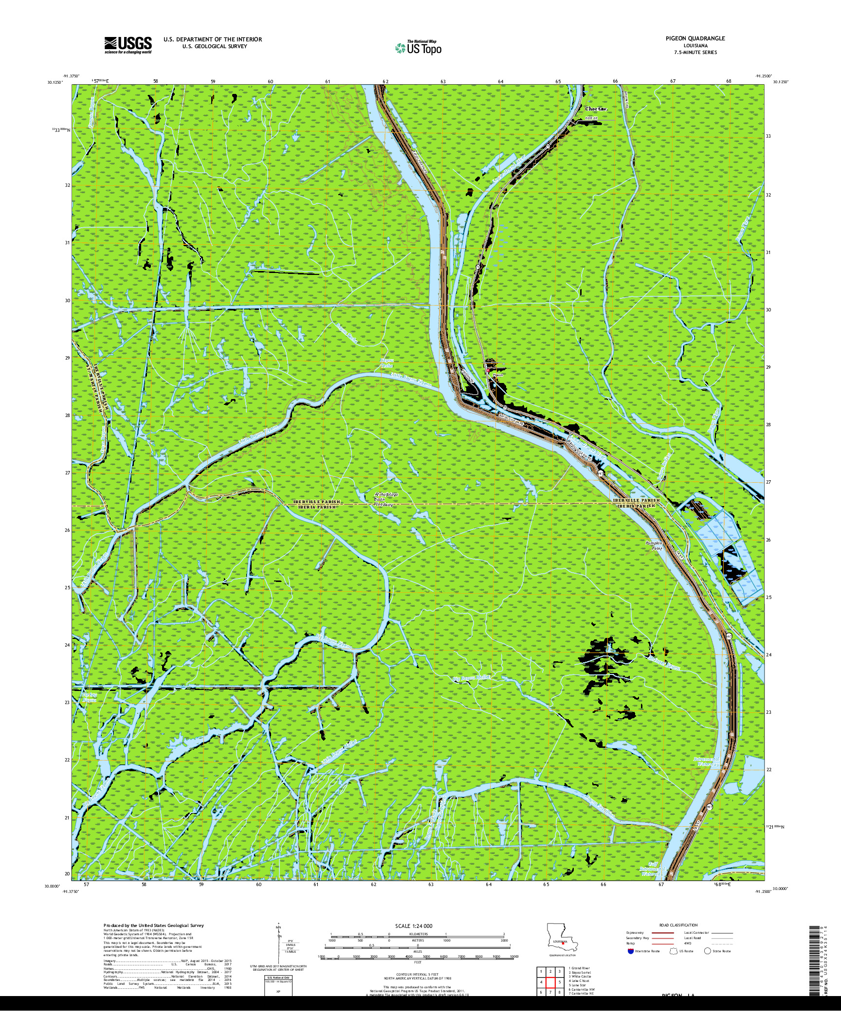 USGS US TOPO 7.5-MINUTE MAP FOR PIGEON, LA 2018