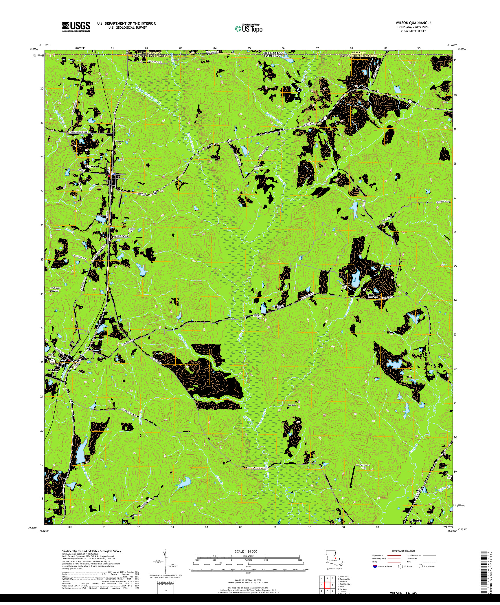 USGS US TOPO 7.5-MINUTE MAP FOR WILSON, LA,MS 2018