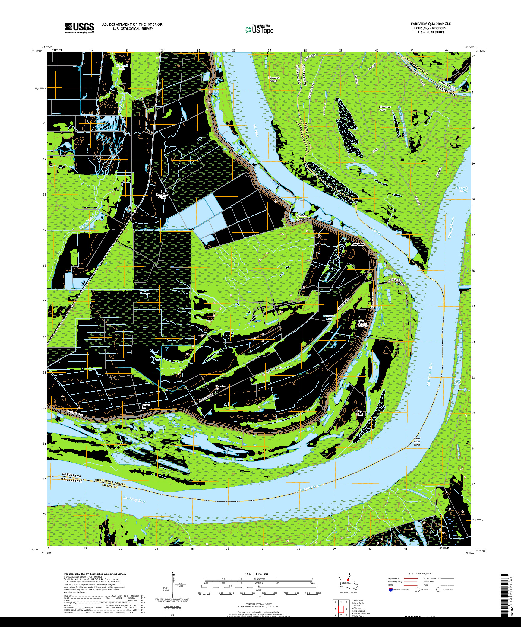 USGS US TOPO 7.5-MINUTE MAP FOR FAIRVIEW, LA,MS 2018