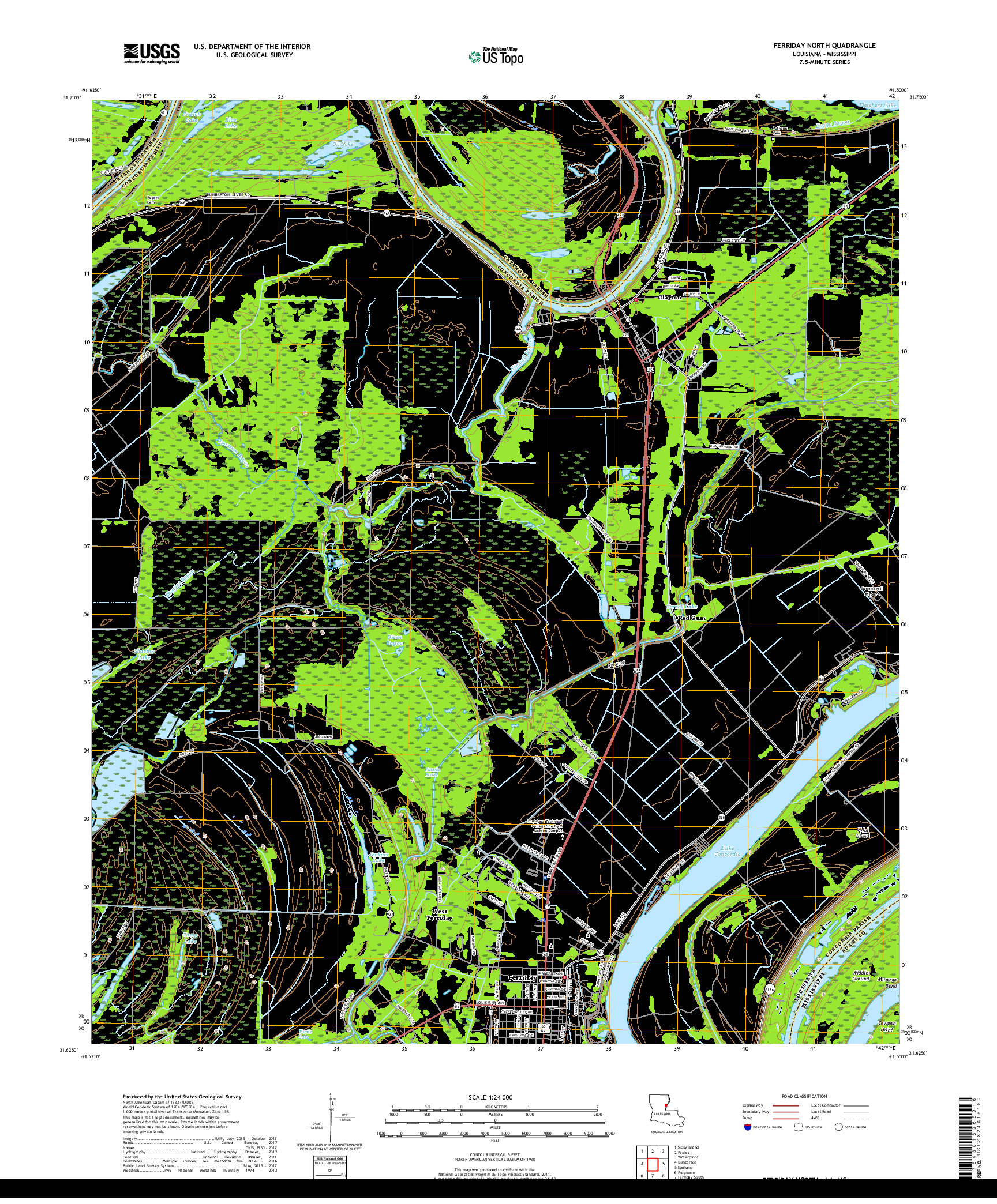 USGS US TOPO 7.5-MINUTE MAP FOR FERRIDAY NORTH, LA,MS 2018