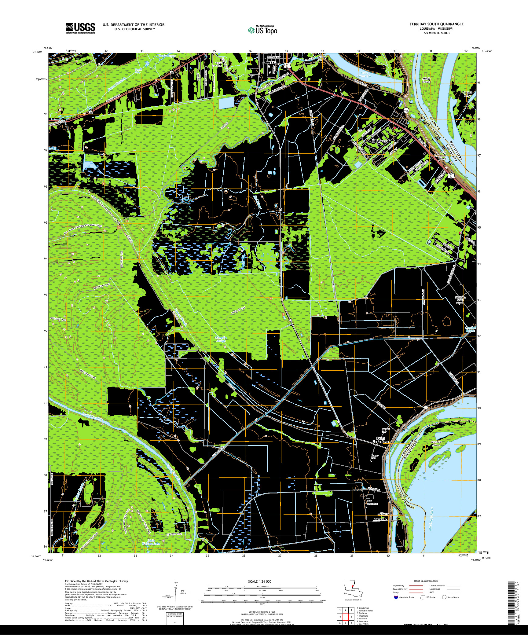 USGS US TOPO 7.5-MINUTE MAP FOR FERRIDAY SOUTH, LA,MS 2018