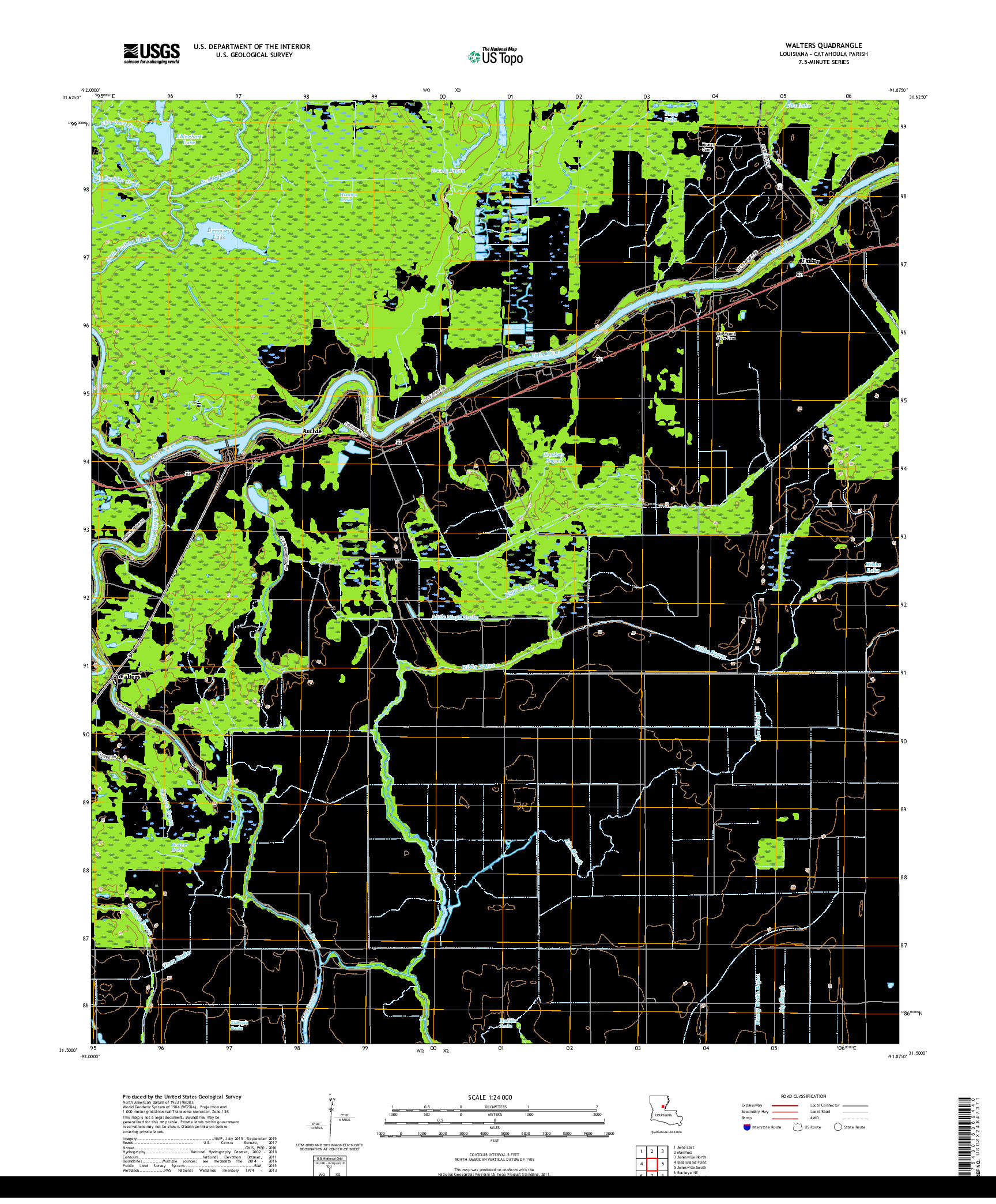 USGS US TOPO 7.5-MINUTE MAP FOR WALTERS, LA 2018