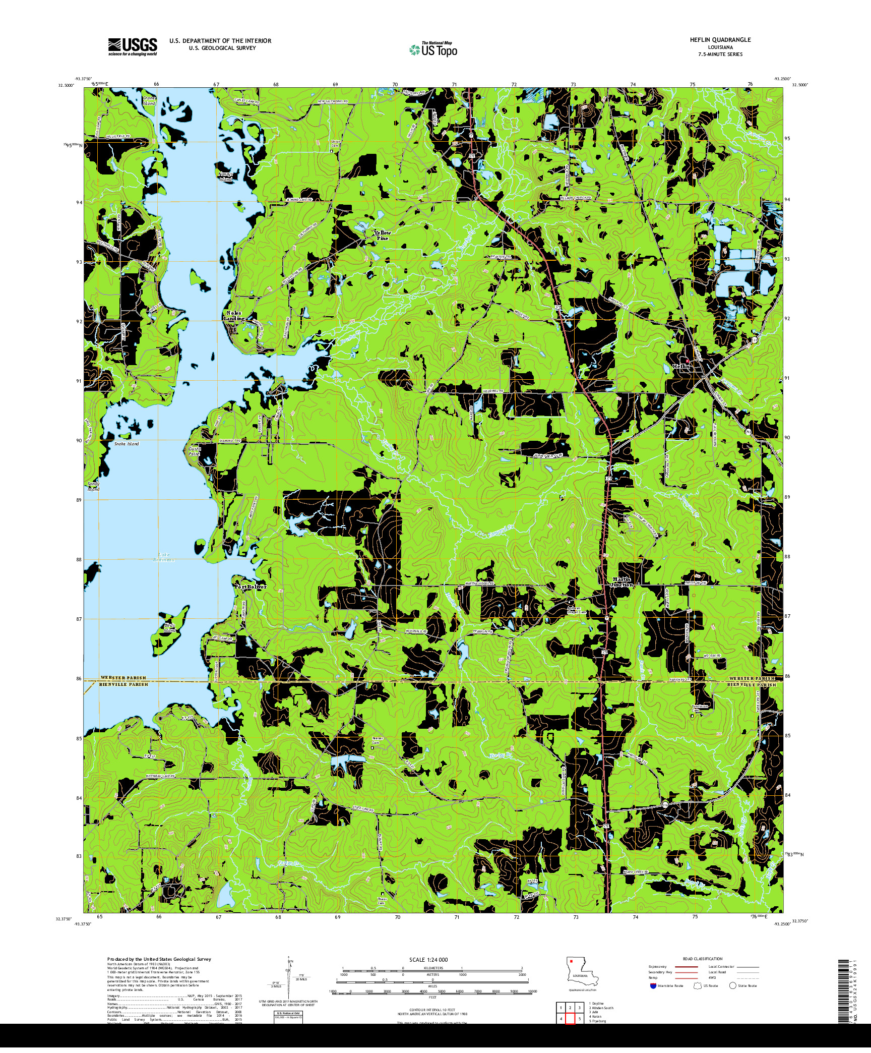 USGS US TOPO 7.5-MINUTE MAP FOR HEFLIN, LA 2018