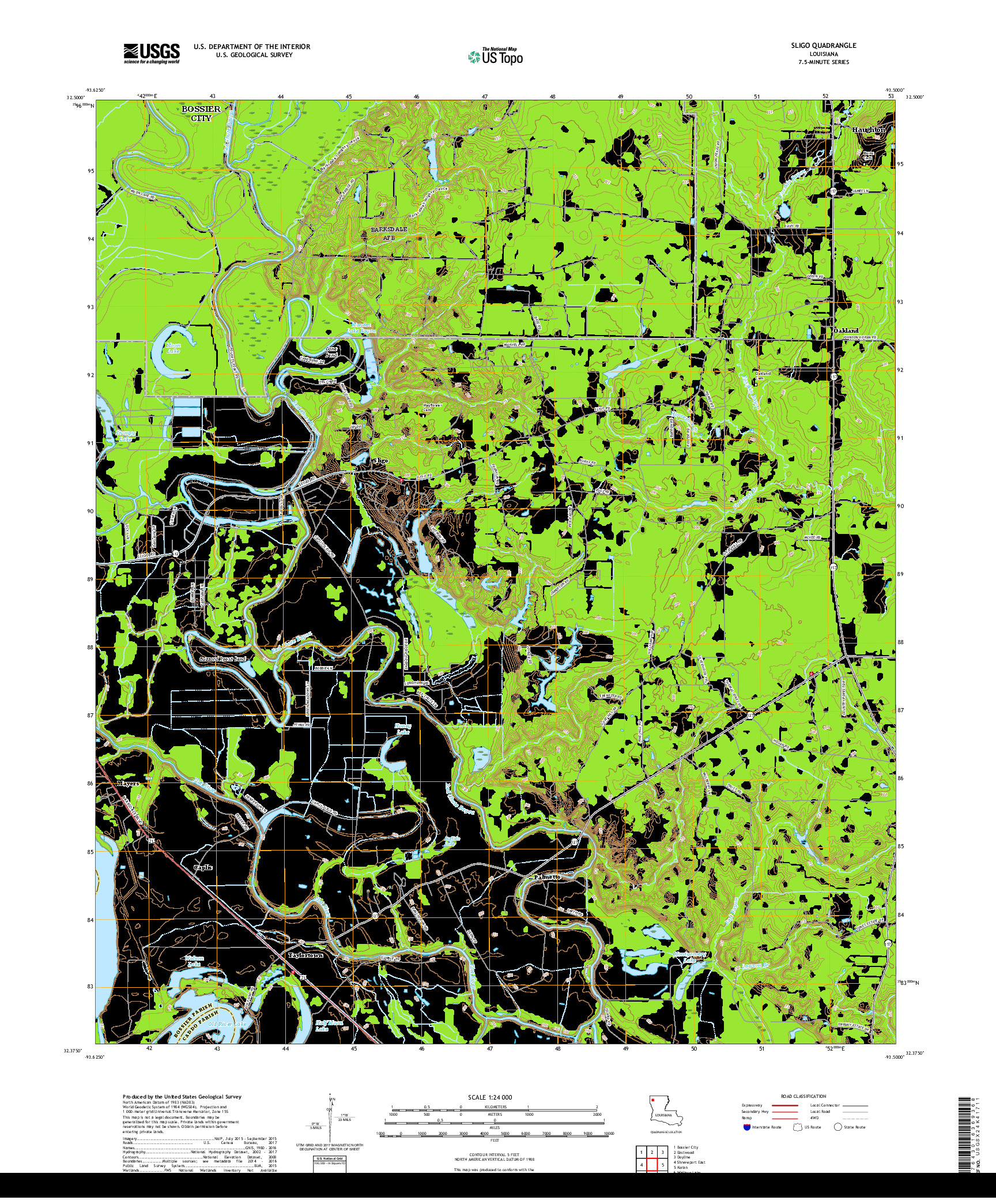 USGS US TOPO 7.5-MINUTE MAP FOR SLIGO, LA 2018