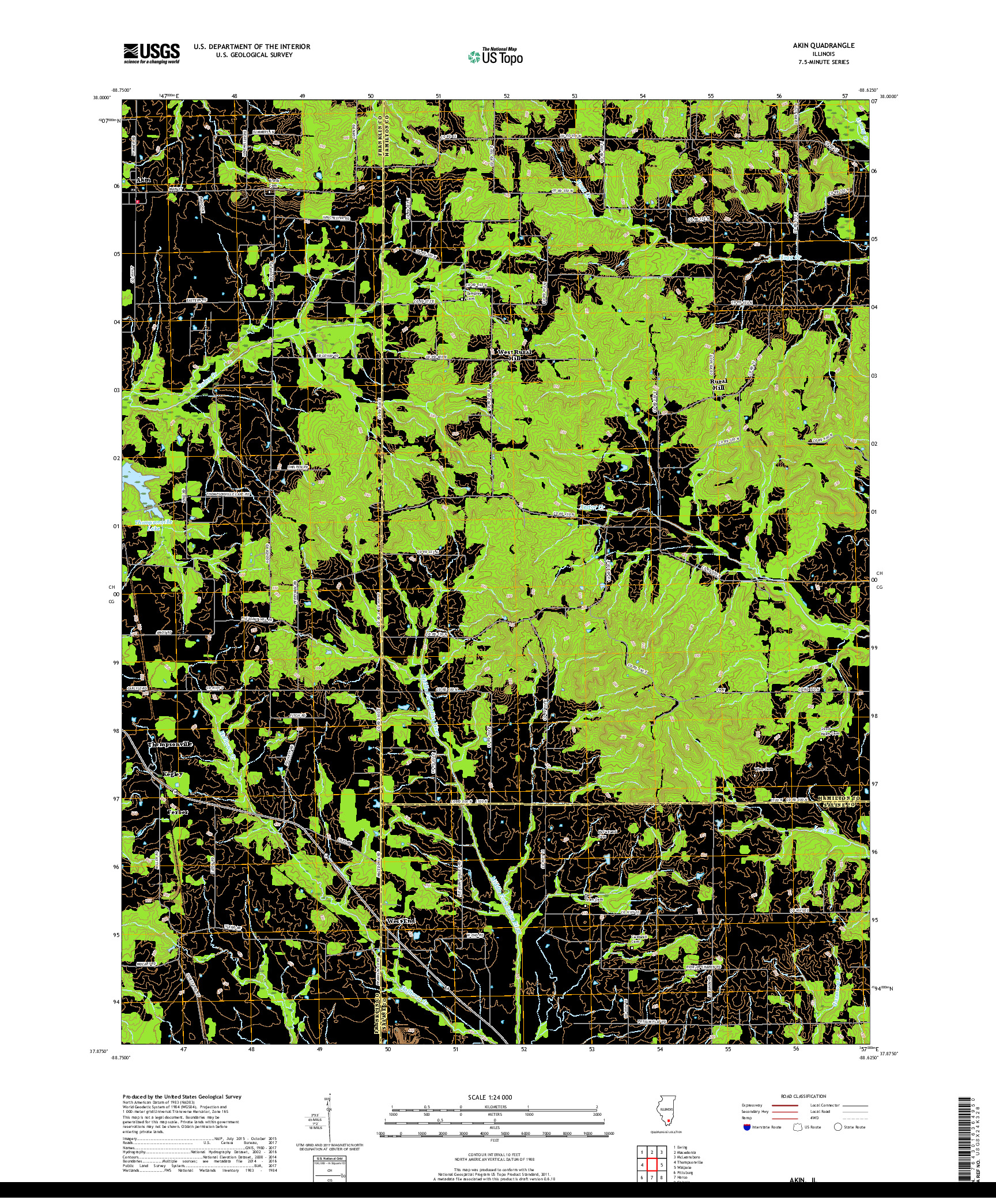 USGS US TOPO 7.5-MINUTE MAP FOR AKIN, IL 2018