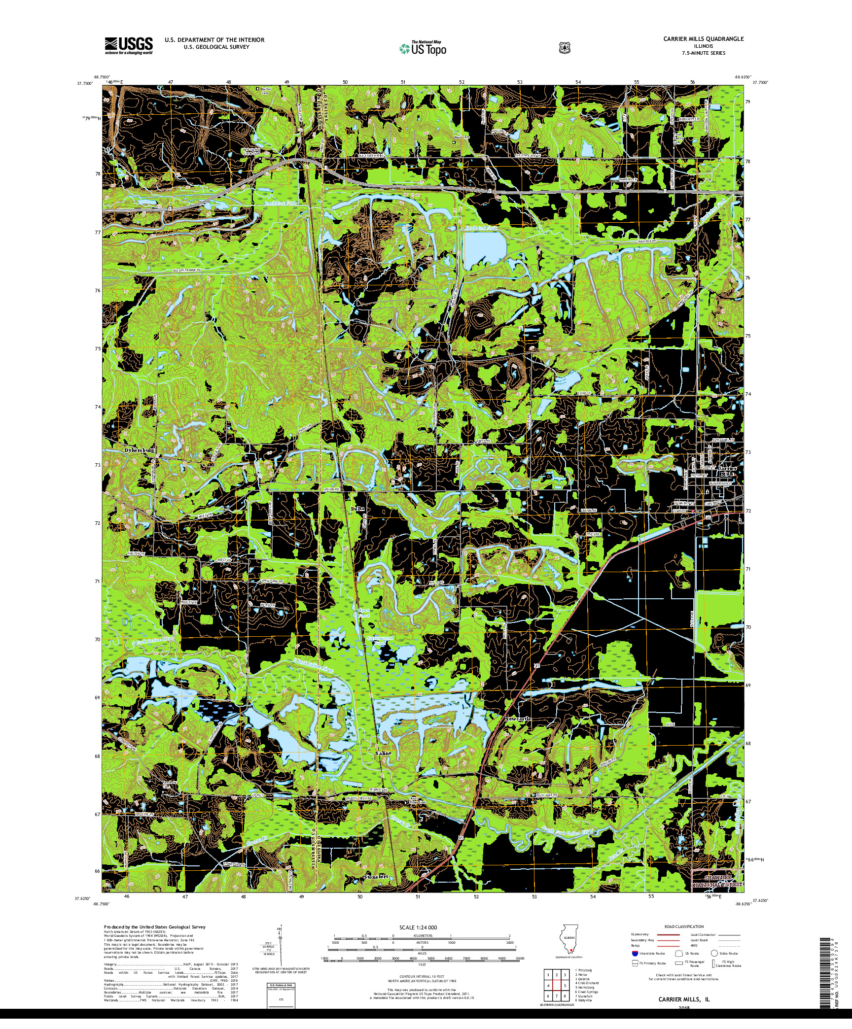 USGS US TOPO 7.5-MINUTE MAP FOR CARRIER MILLS, IL 2018