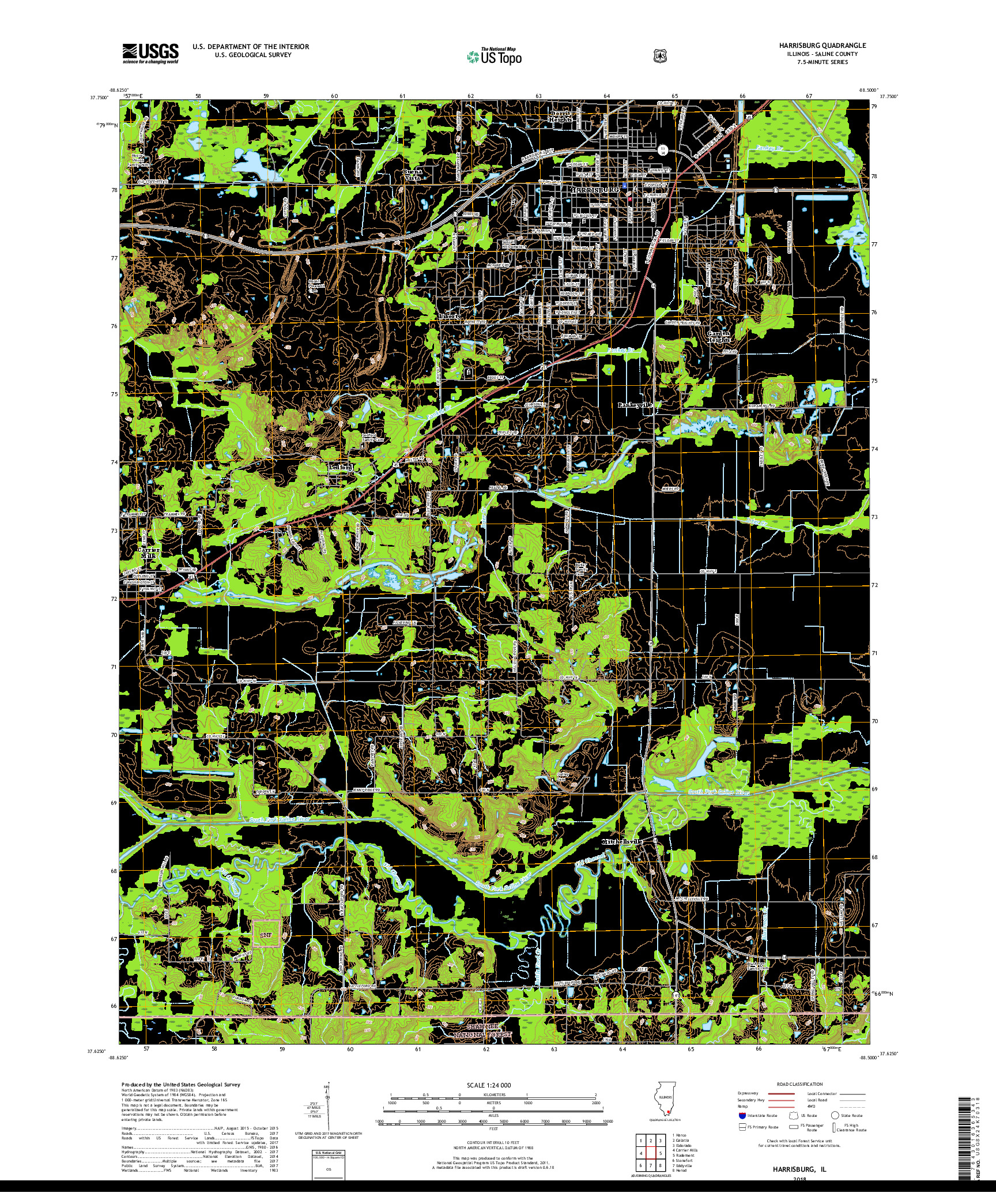 USGS US TOPO 7.5-MINUTE MAP FOR HARRISBURG, IL 2018