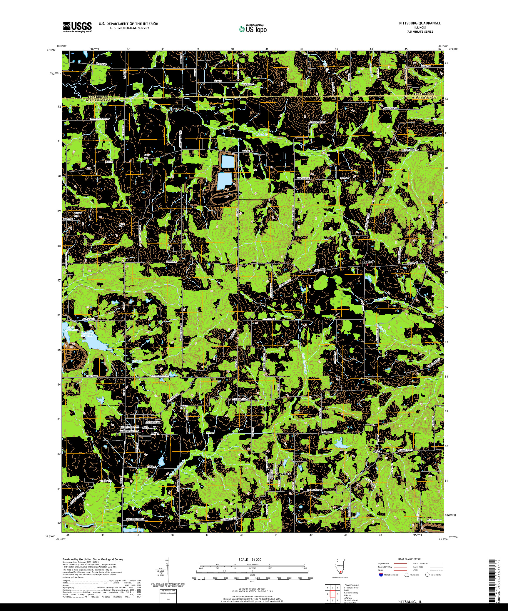 USGS US TOPO 7.5-MINUTE MAP FOR PITTSBURG, IL 2018