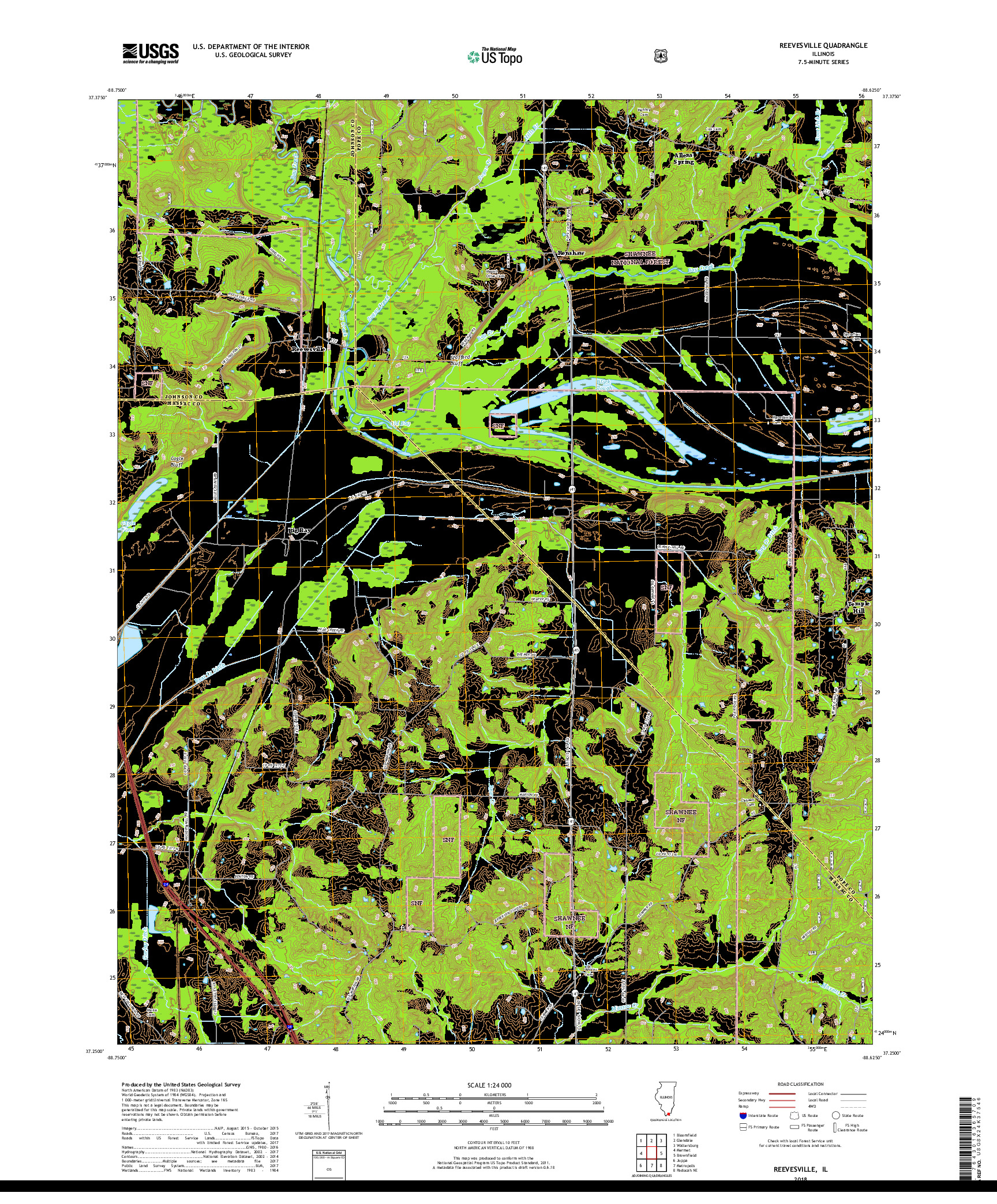 USGS US TOPO 7.5-MINUTE MAP FOR REEVESVILLE, IL 2018