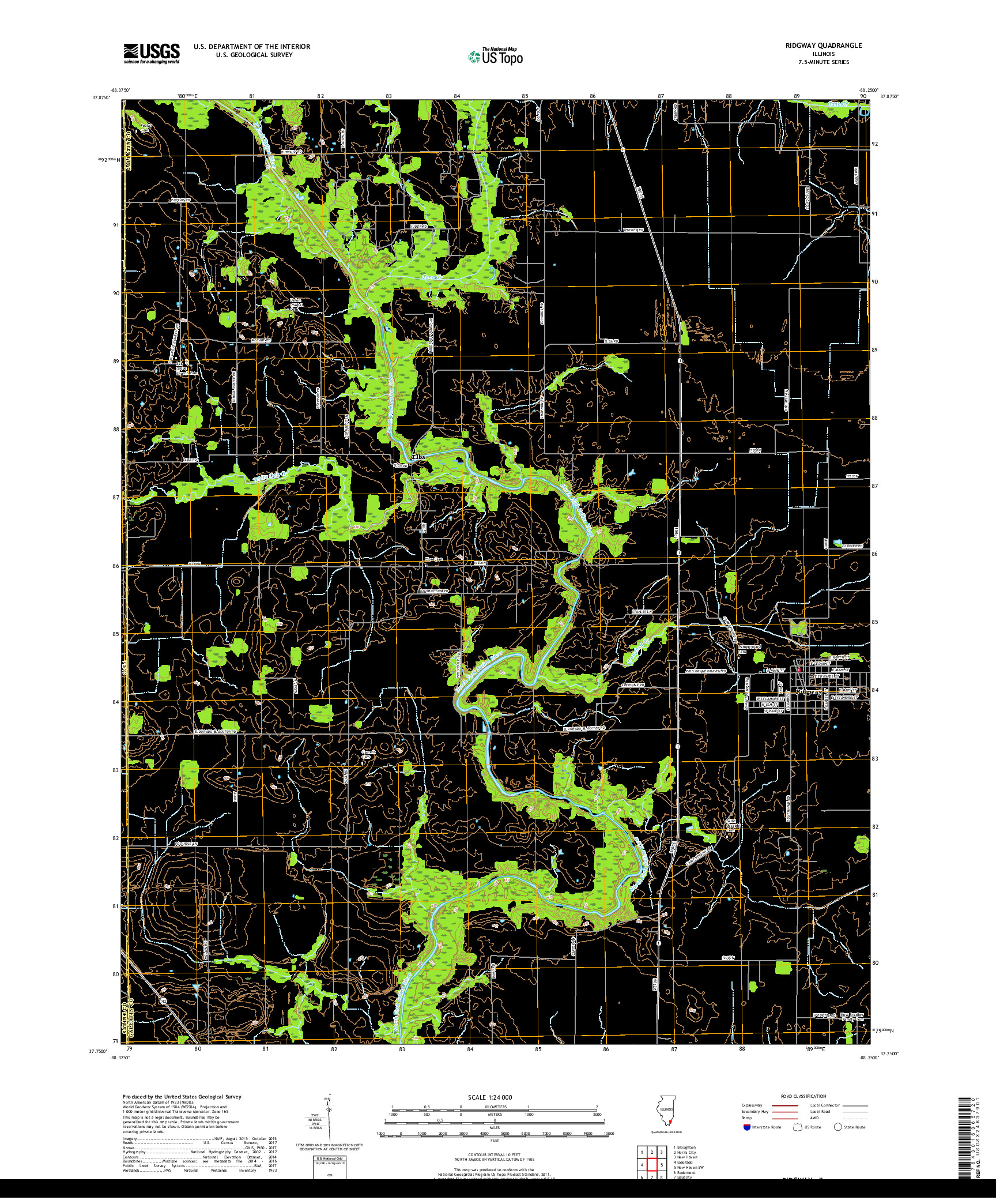 USGS US TOPO 7.5-MINUTE MAP FOR RIDGWAY, IL 2018