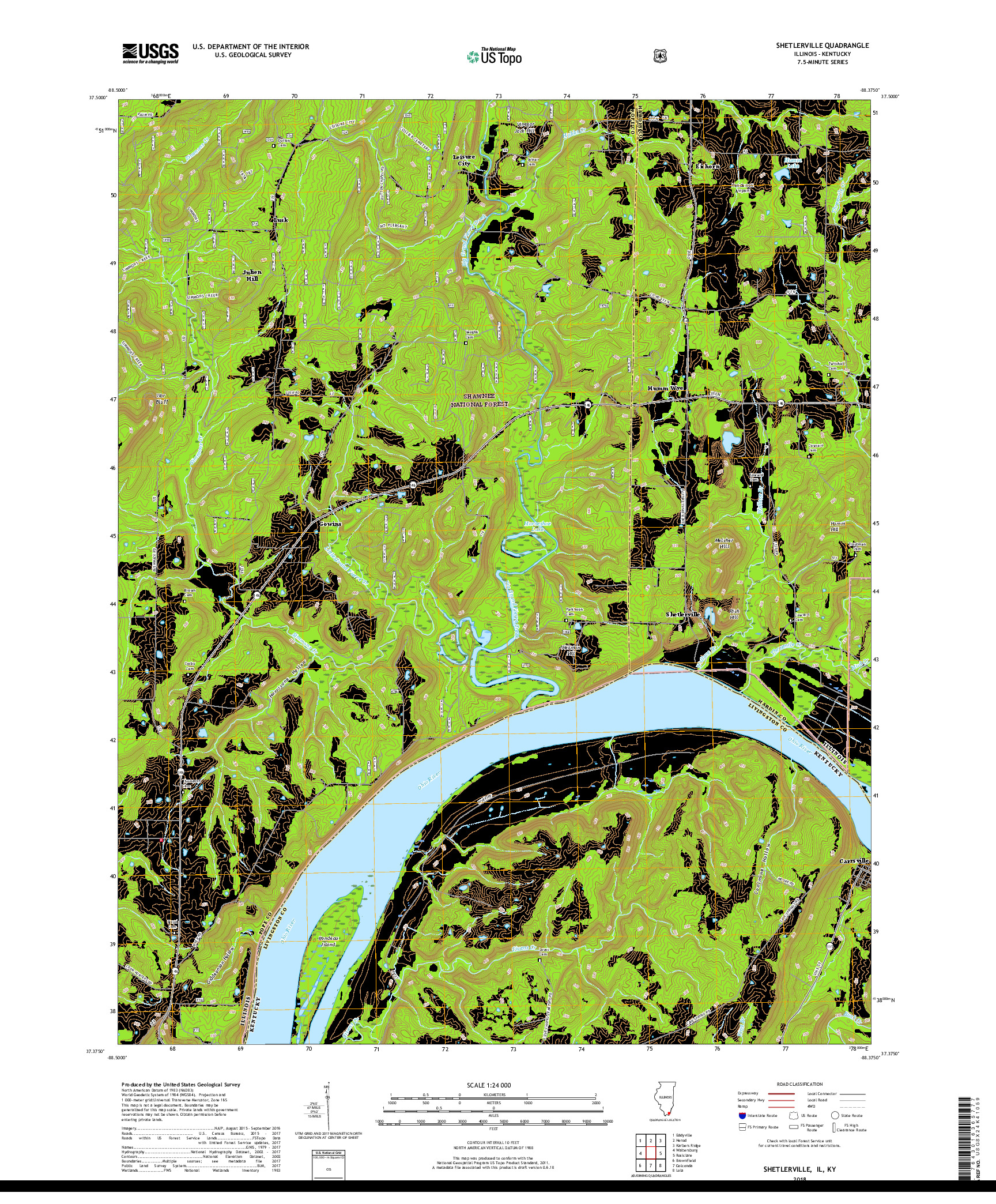 USGS US TOPO 7.5-MINUTE MAP FOR SHETLERVILLE, IL,KY 2018