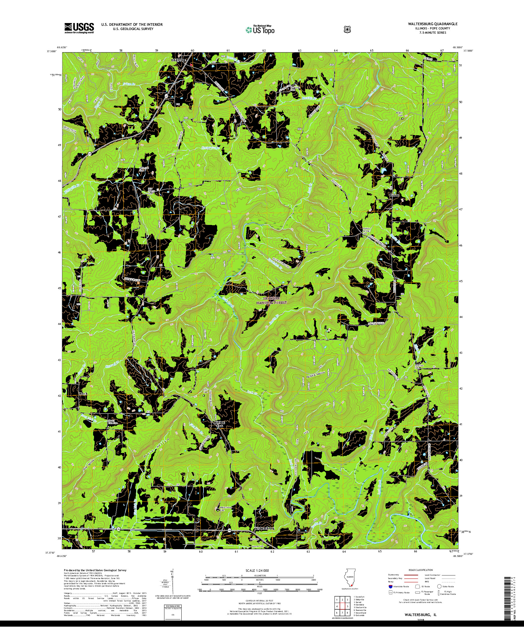 USGS US TOPO 7.5-MINUTE MAP FOR WALTERSBURG, IL 2018