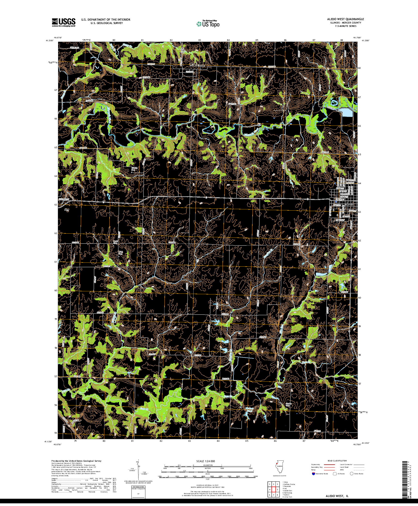 USGS US TOPO 7.5-MINUTE MAP FOR ALEDO WEST, IL 2018