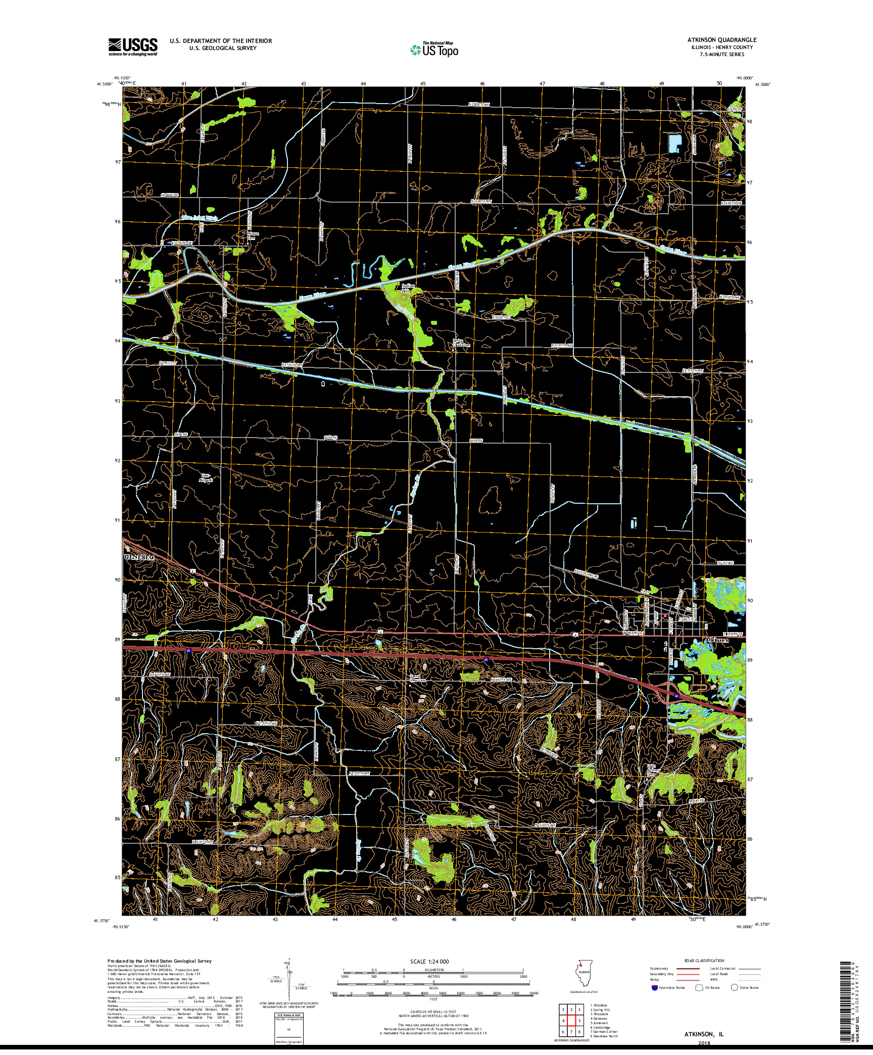 USGS US TOPO 7.5-MINUTE MAP FOR ATKINSON, IL 2018