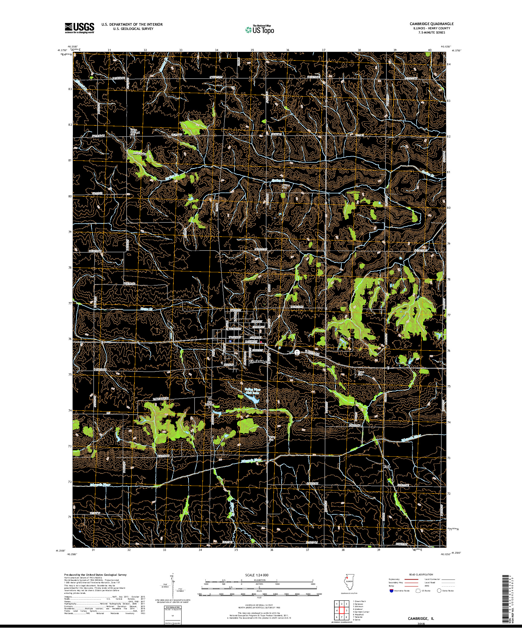 USGS US TOPO 7.5-MINUTE MAP FOR CAMBRIDGE, IL 2018