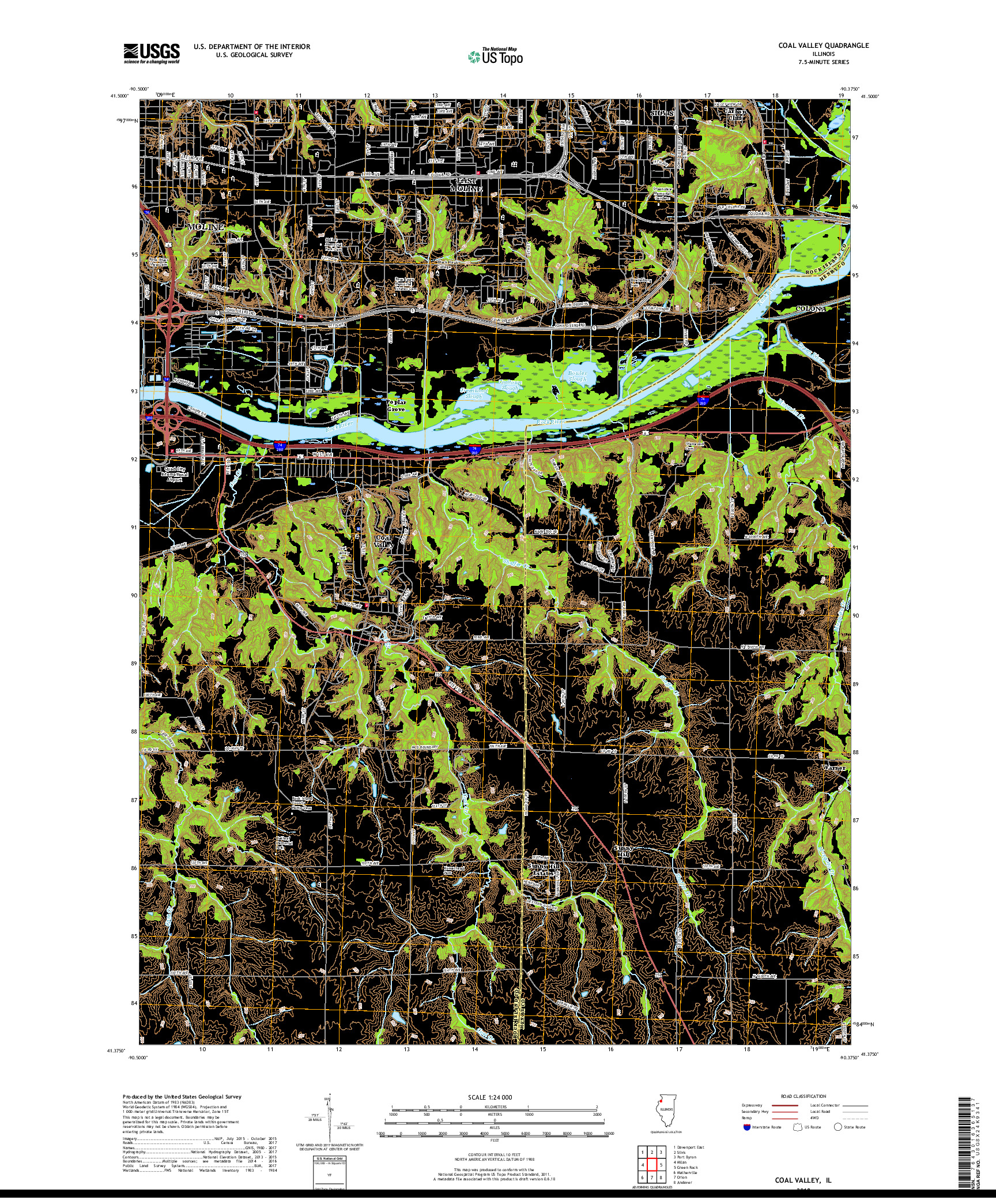 USGS US TOPO 7.5-MINUTE MAP FOR COAL VALLEY, IL 2018