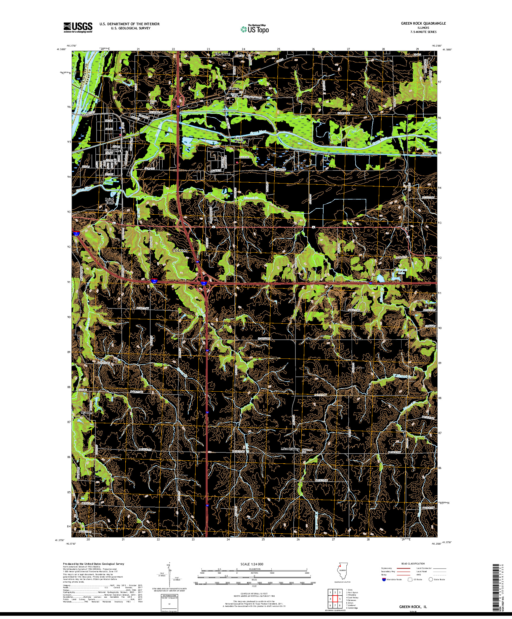 USGS US TOPO 7.5-MINUTE MAP FOR GREEN ROCK, IL 2018