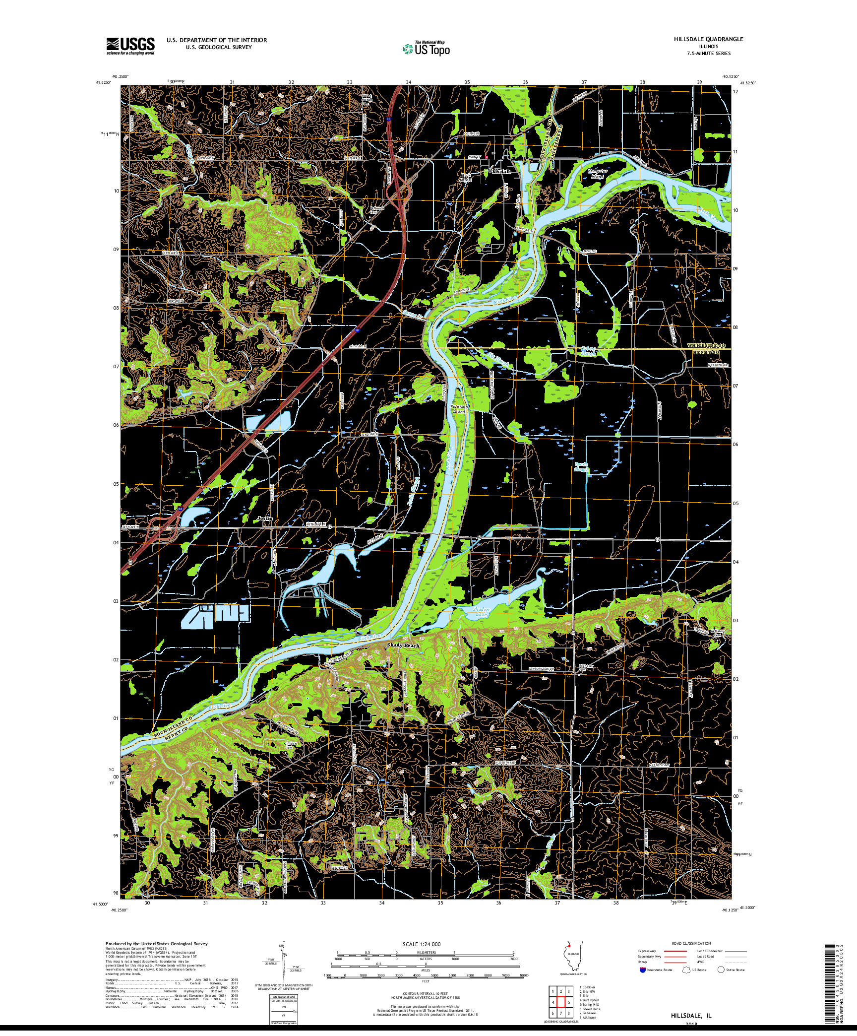 USGS US TOPO 7.5-MINUTE MAP FOR HILLSDALE, IL 2018