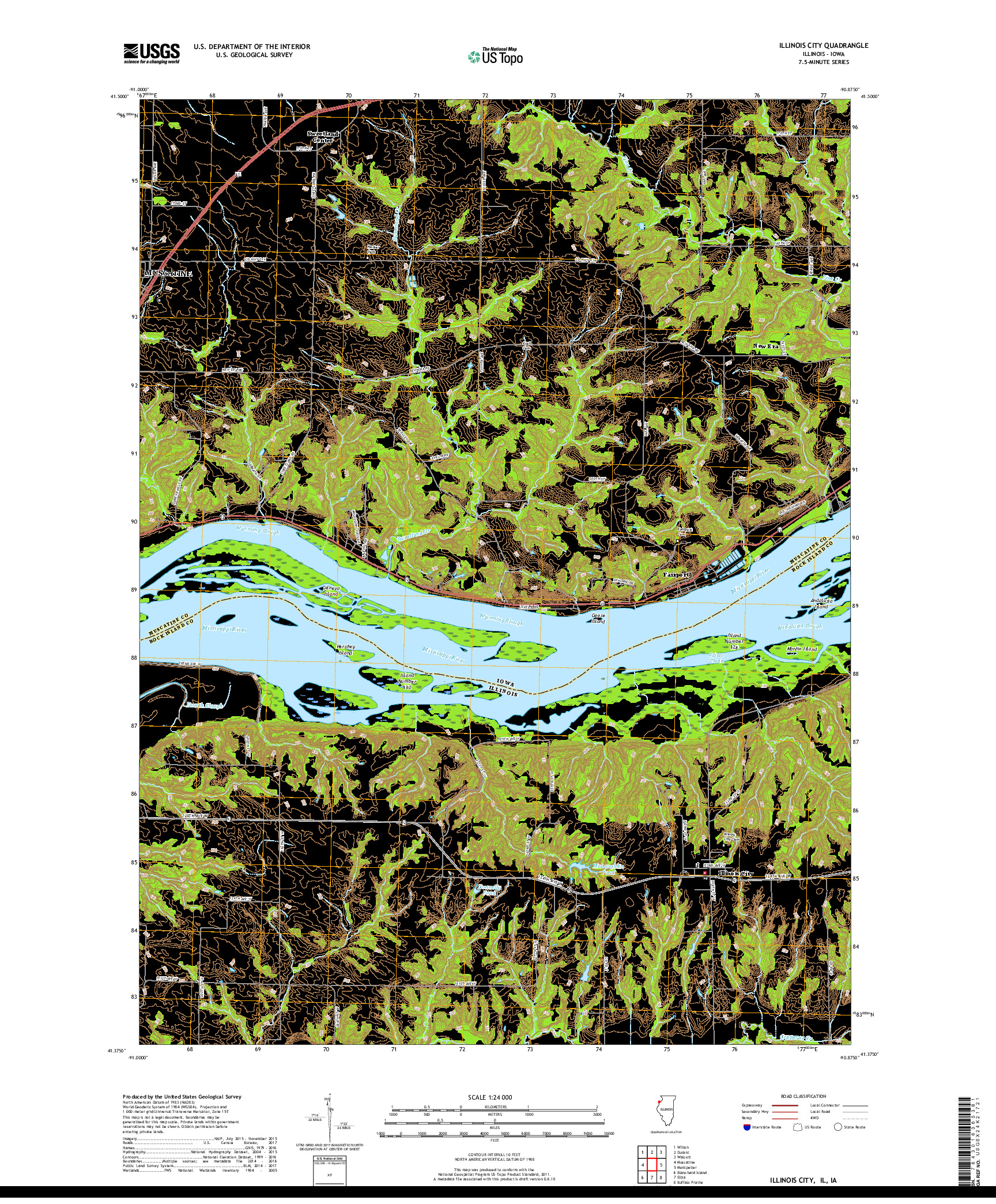 USGS US TOPO 7.5-MINUTE MAP FOR ILLINOIS CITY, IL,IA 2018