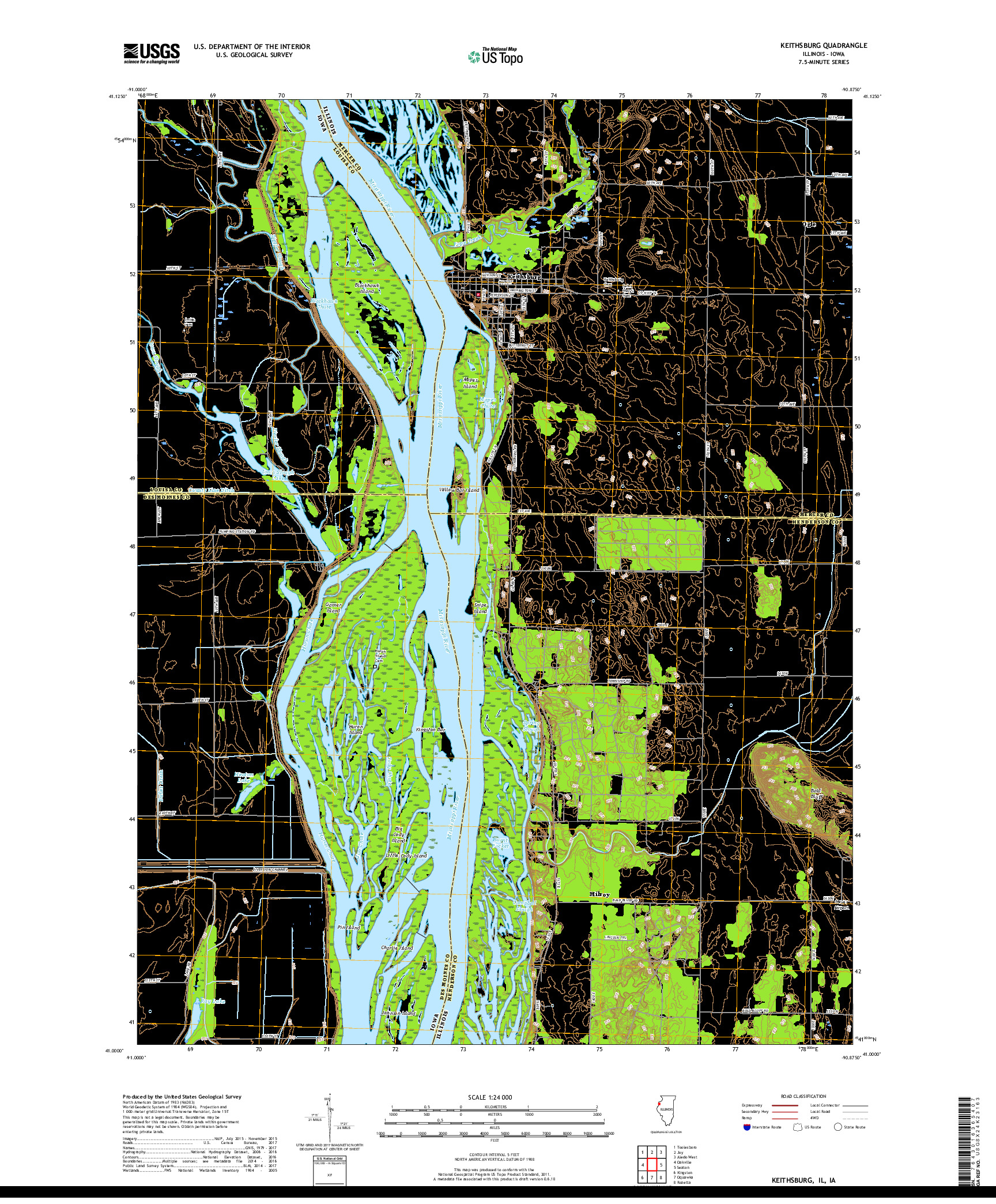 USGS US TOPO 7.5-MINUTE MAP FOR KEITHSBURG, IL,IA 2018