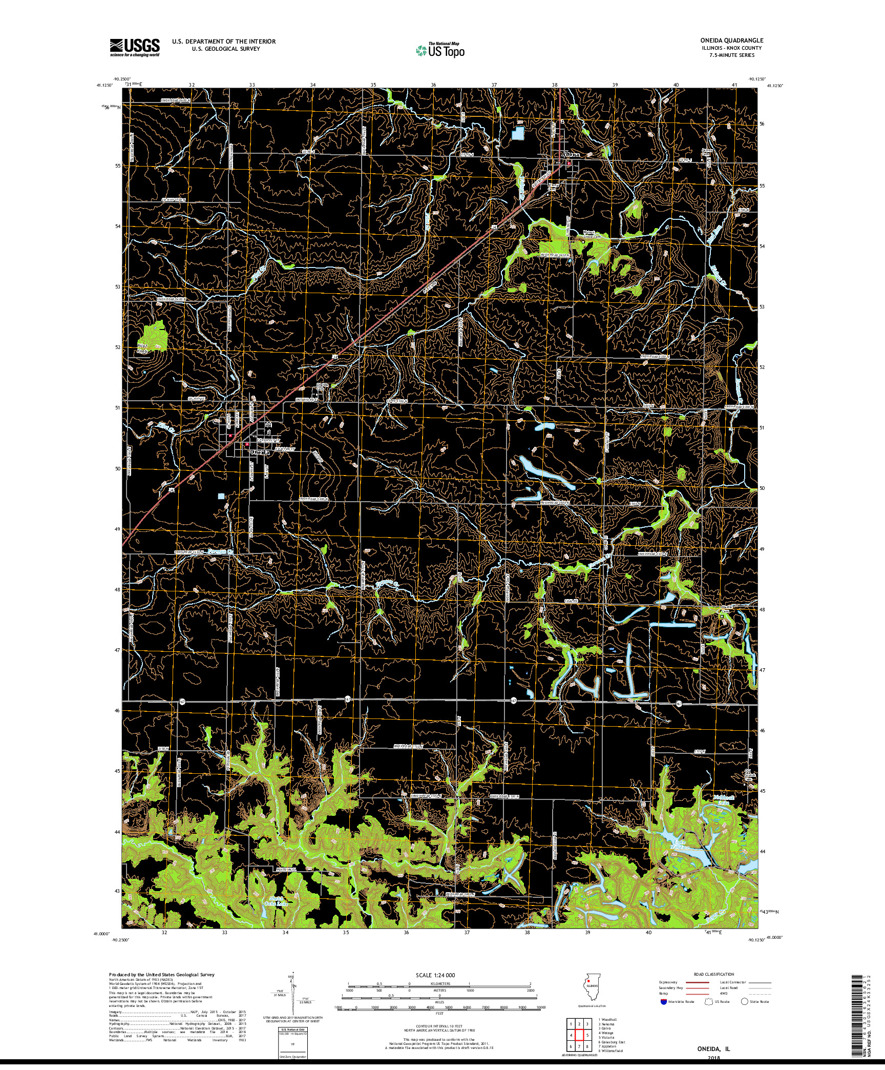 USGS US TOPO 7.5-MINUTE MAP FOR ONEIDA, IL 2018