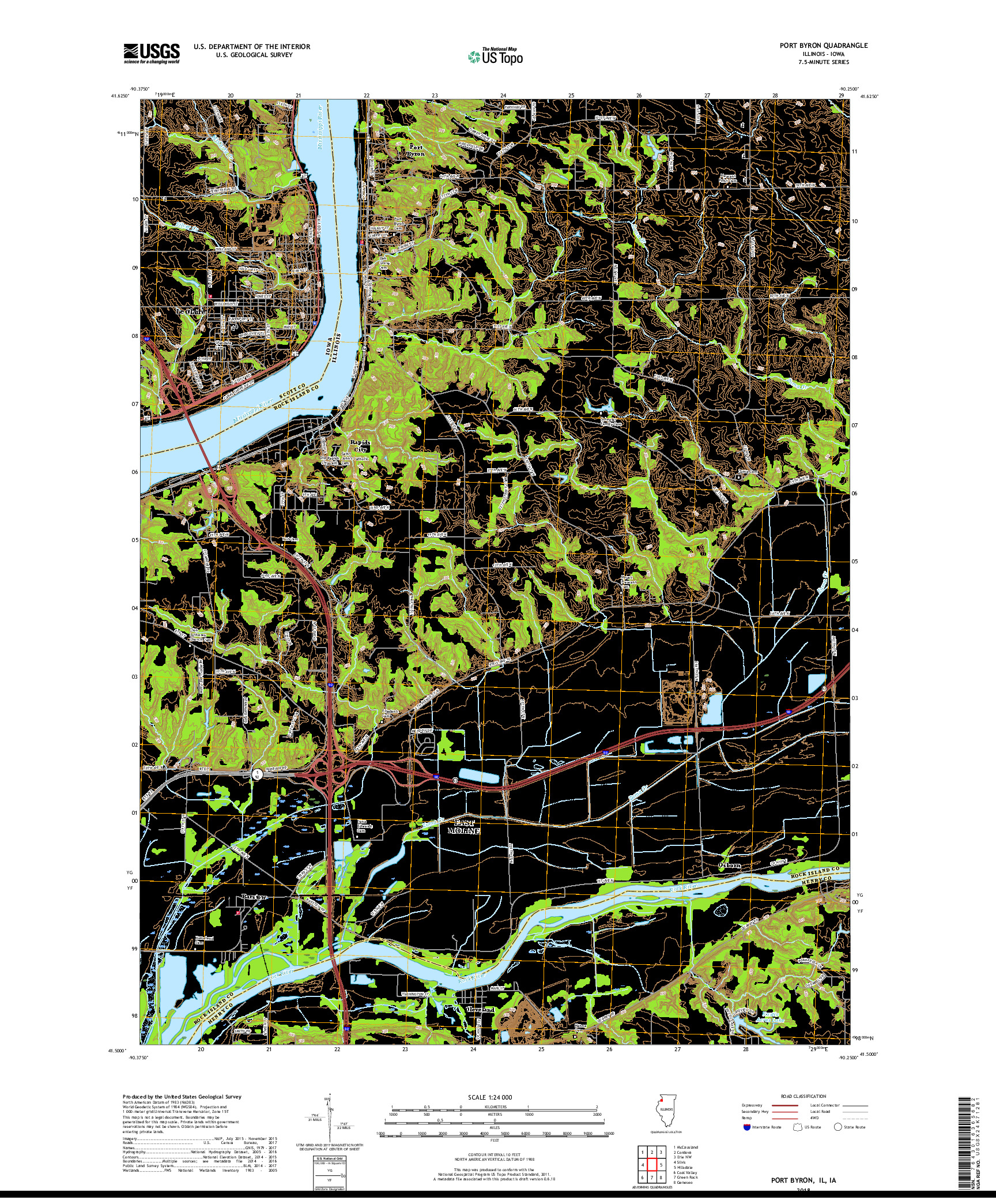 USGS US TOPO 7.5-MINUTE MAP FOR PORT BYRON, IL,IA 2018