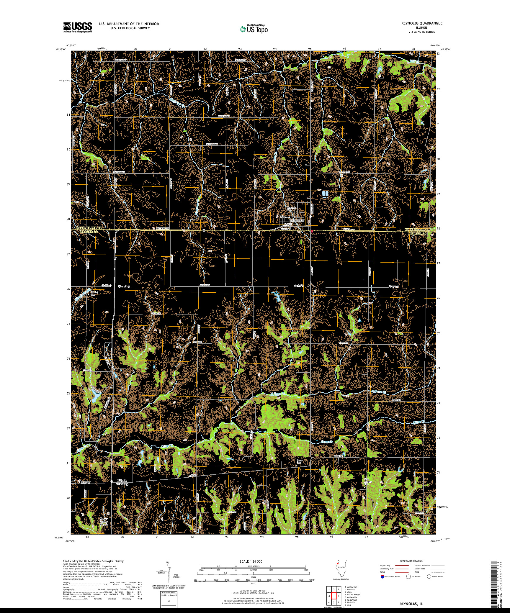 USGS US TOPO 7.5-MINUTE MAP FOR REYNOLDS, IL 2018