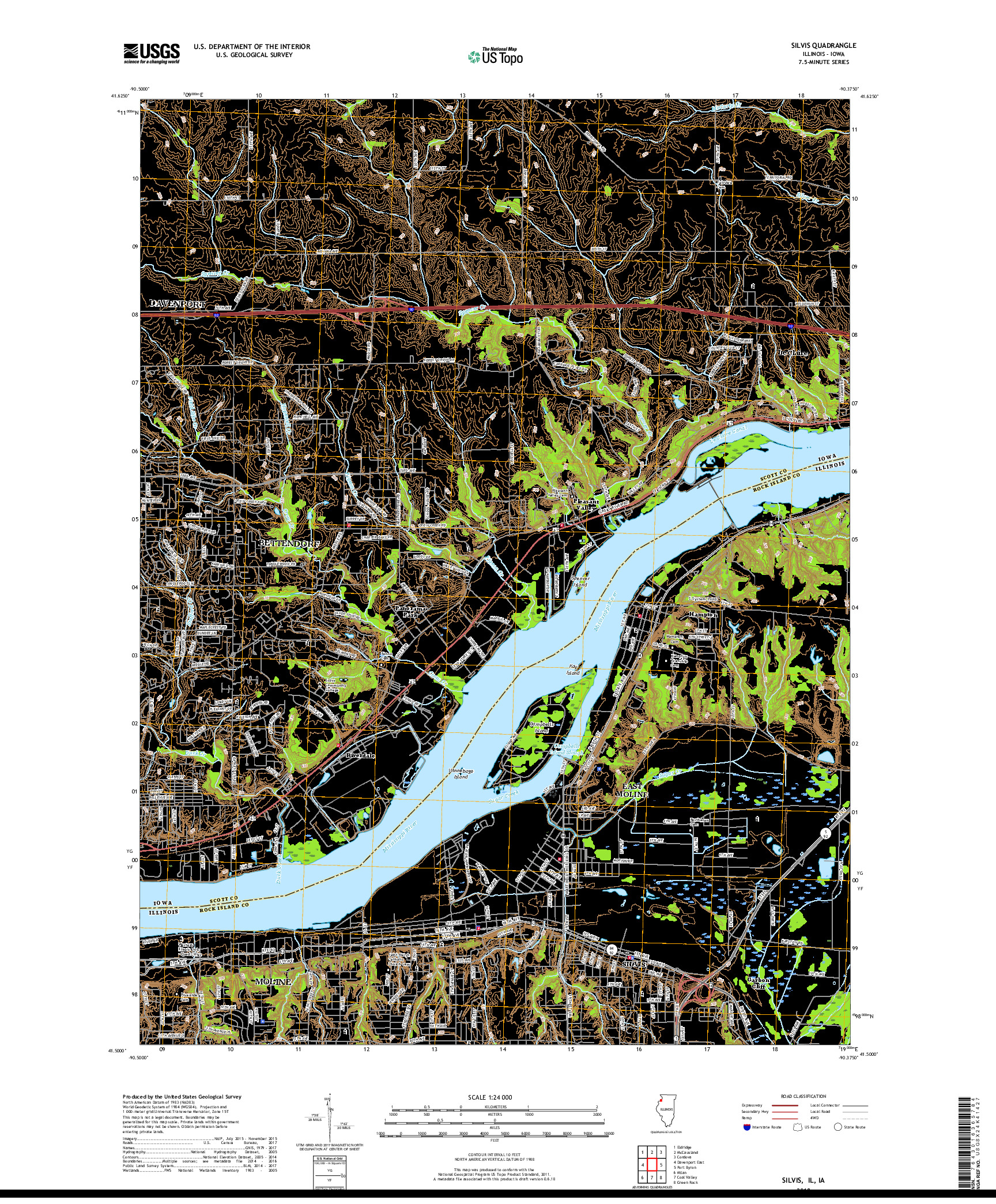 USGS US TOPO 7.5-MINUTE MAP FOR SILVIS, IL,IA 2018