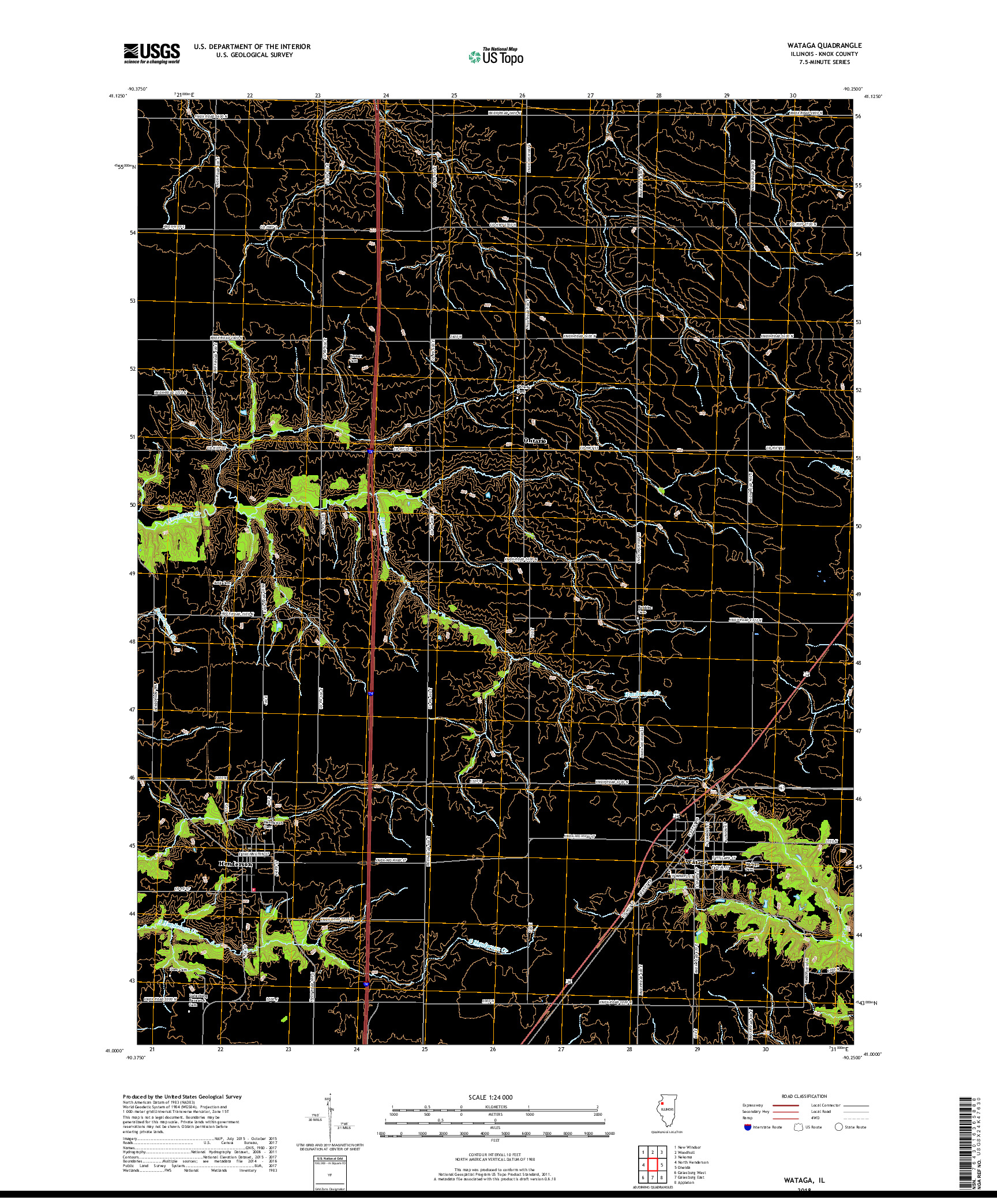 USGS US TOPO 7.5-MINUTE MAP FOR WATAGA, IL 2018