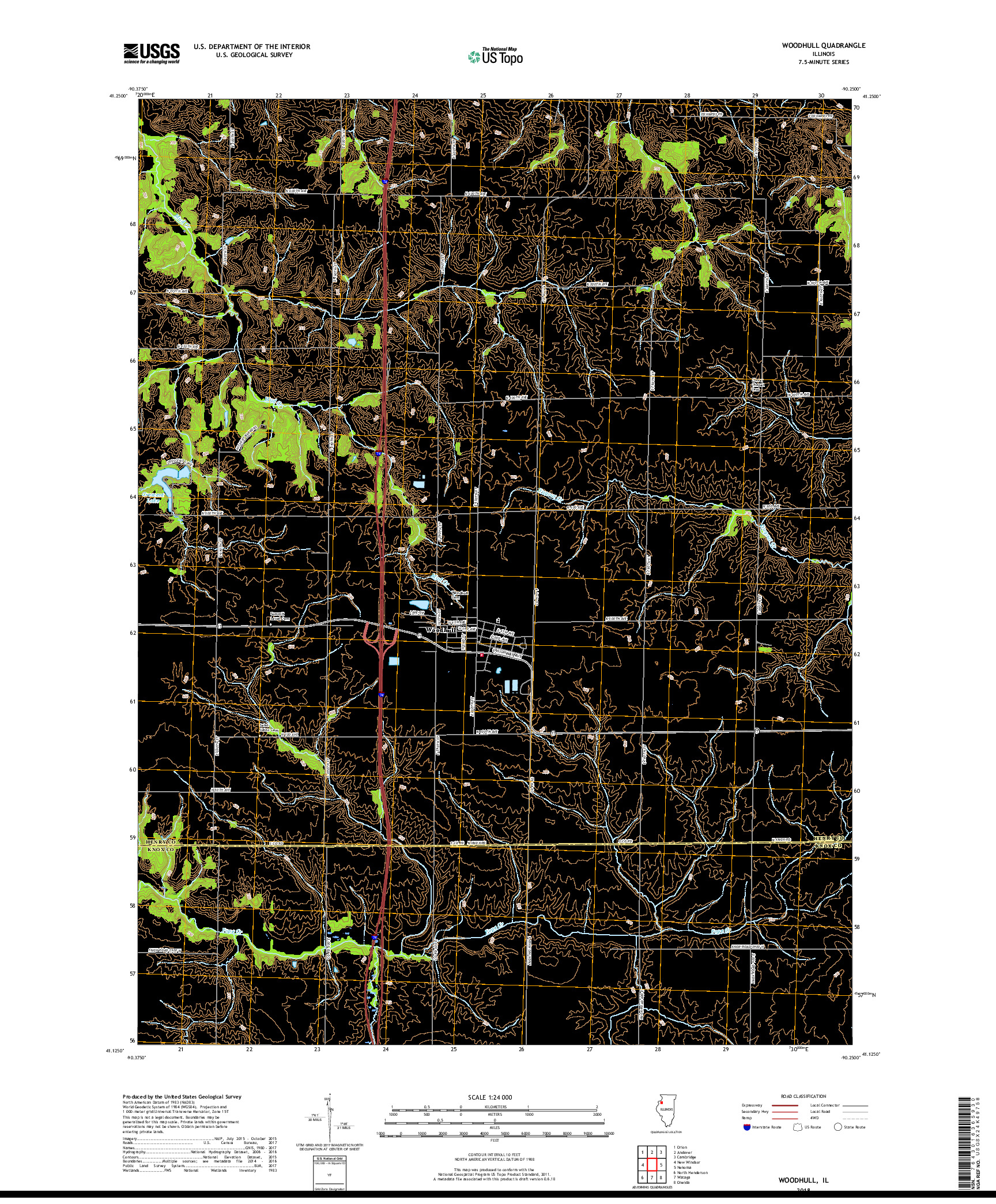 USGS US TOPO 7.5-MINUTE MAP FOR WOODHULL, IL 2018