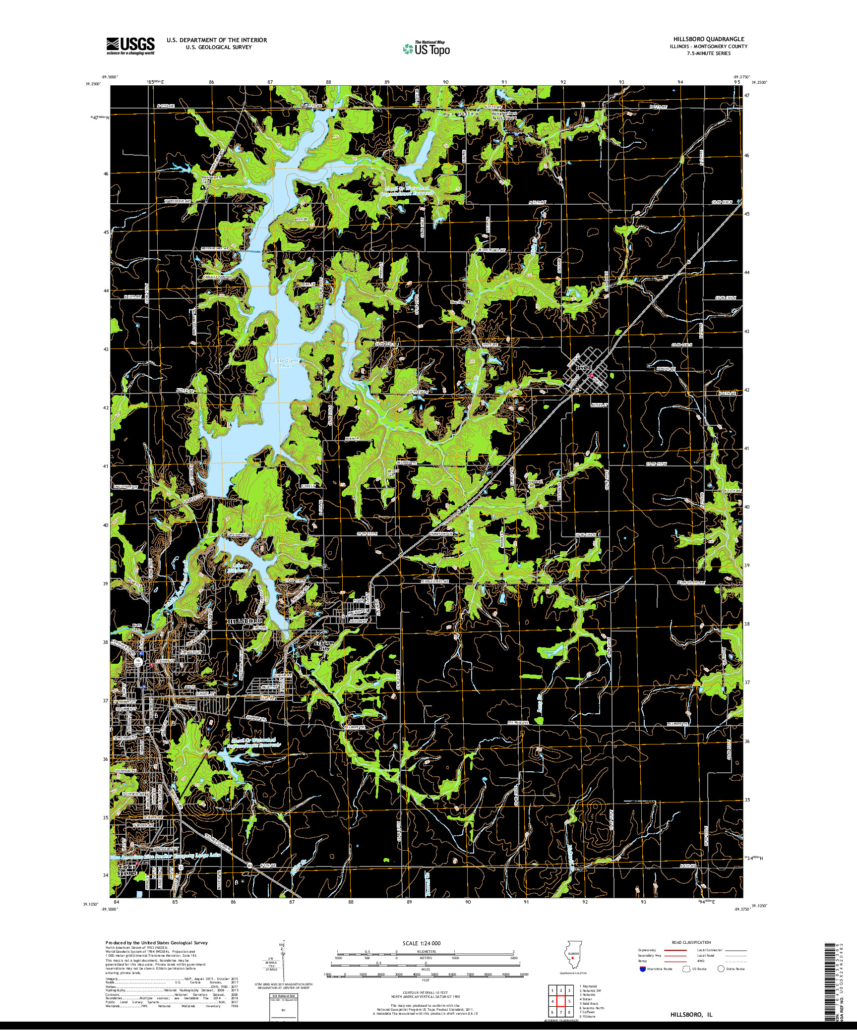 USGS US TOPO 7.5-MINUTE MAP FOR HILLSBORO, IL 2018